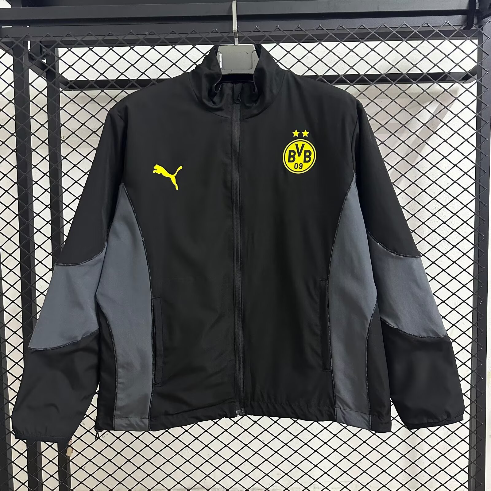 2026 Borussia Dortmund black and grey reversible waterproof windbreaker