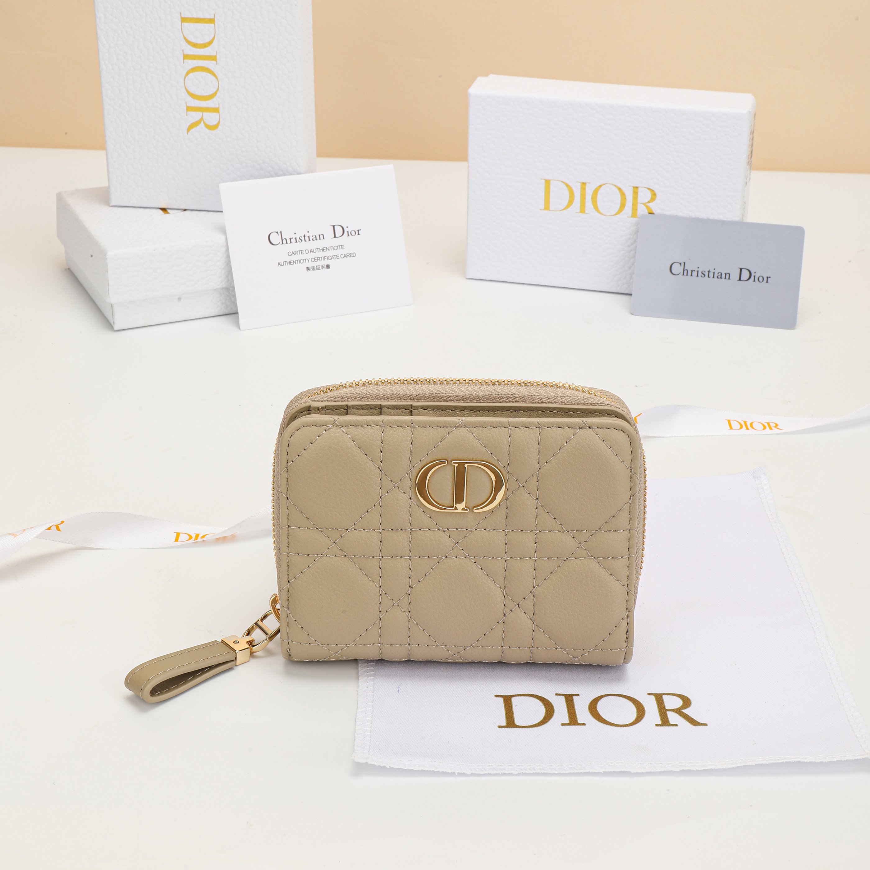 Dior Caro Dandelion Zip Compact Wallet