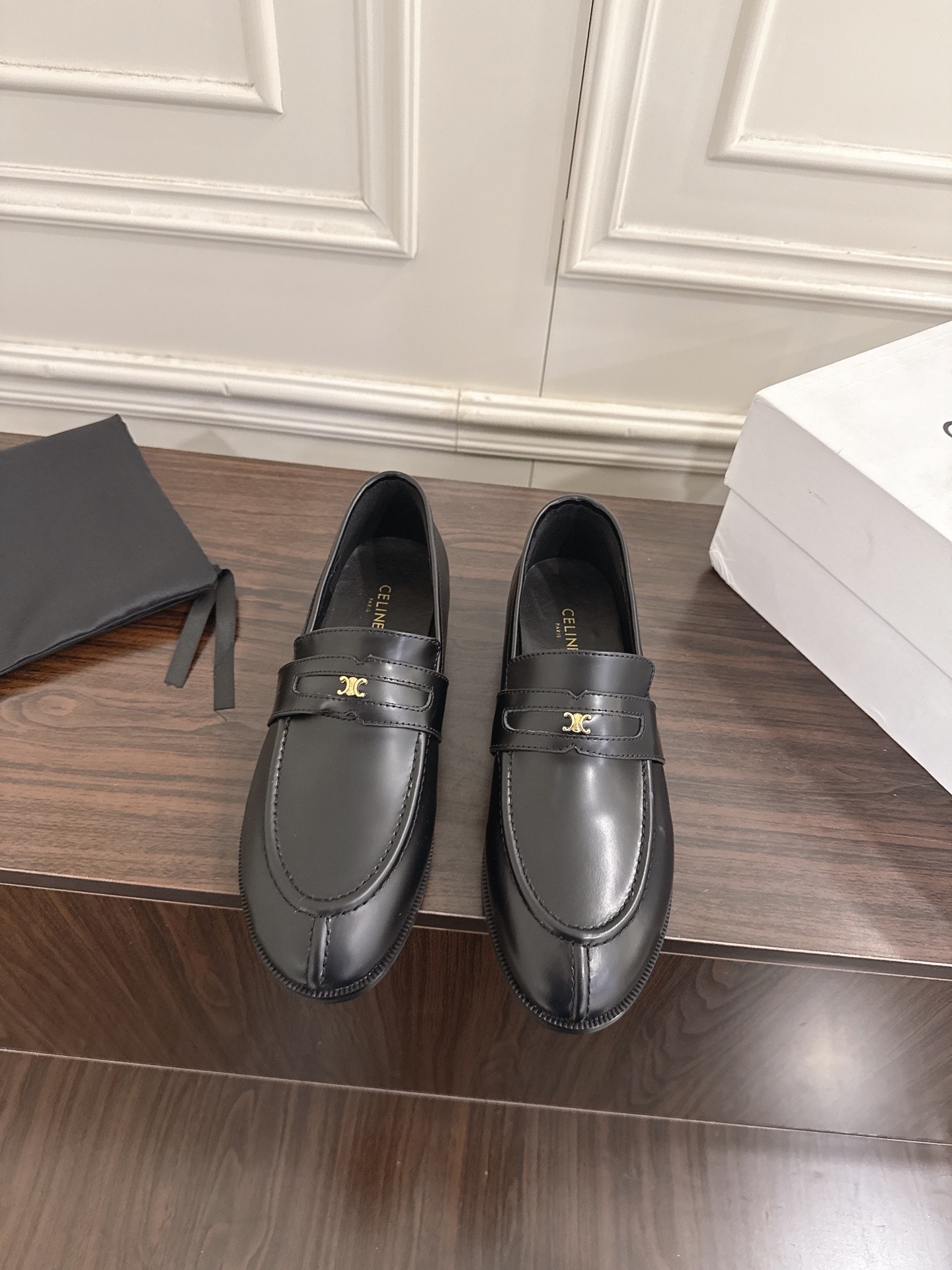 Celine Black Malaquais Loafers in Polished calfskin