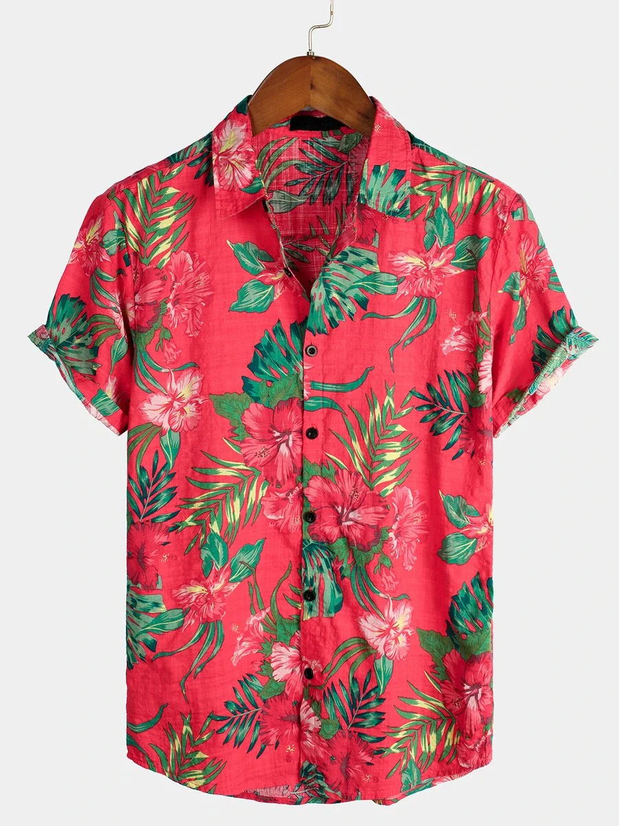 Men's Pure Cotton Hawaiian Vacation Print Shirt