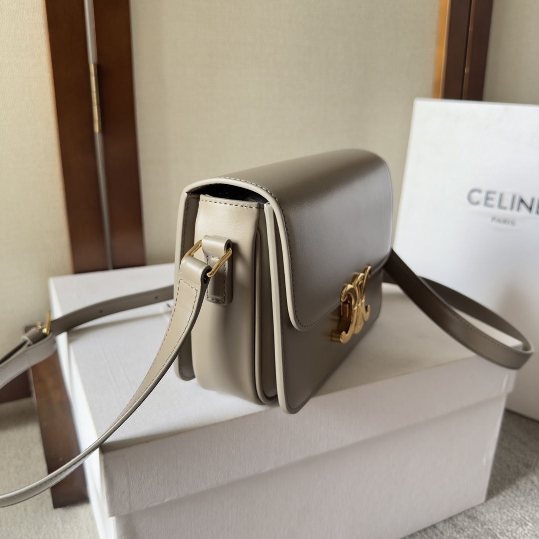 Celine Teen Triomphe Bag in Shiny Calfskin-Light grey