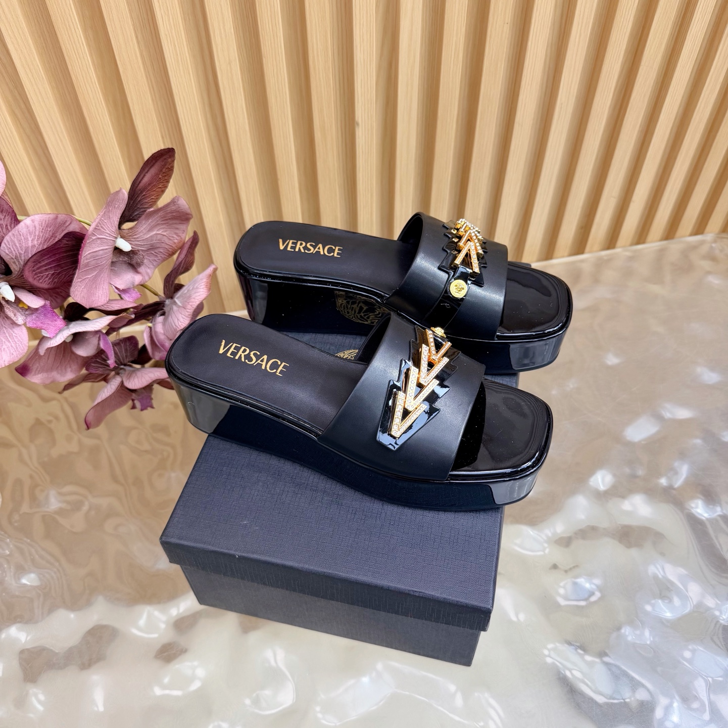 Versace Platform Leather Slides