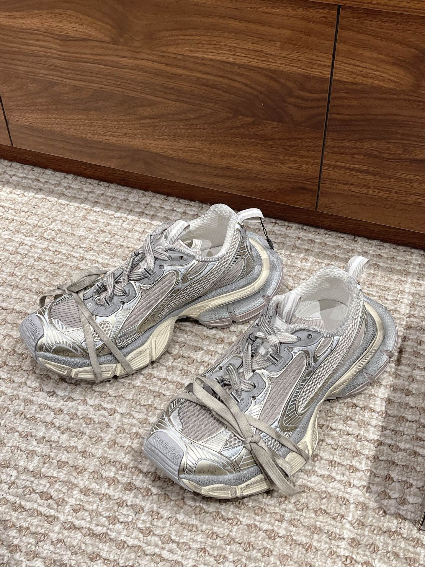 Balenciaga 3XL Champagne Mesh and Polyurethane Wrapped Laces Oversized Chunky Sneakers - KAIROO