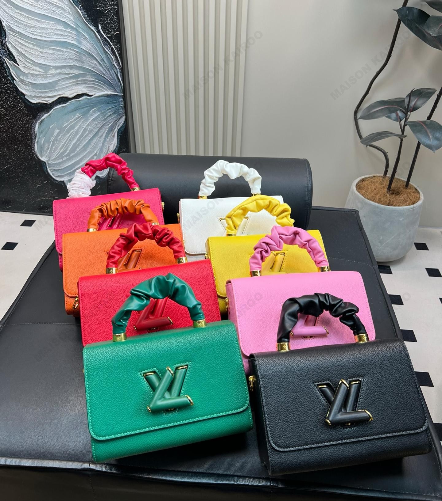 Louis Vuitton LV Twist West Grained Leather Tone Logo Scrunchie Handle Shoulder Bag - KAIROO