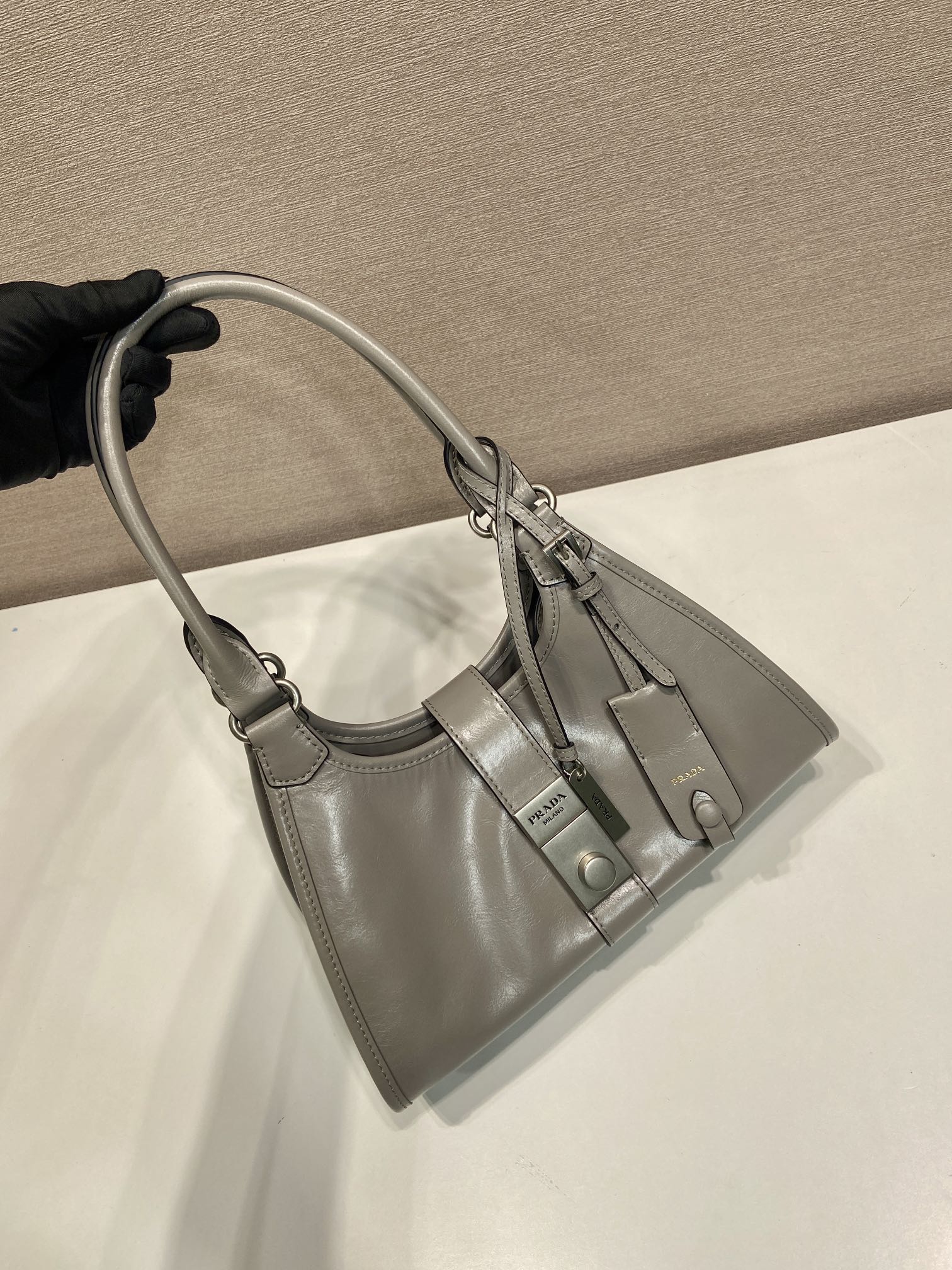 Prada PRA mini catwalk model gray leather and top-grade hardware 339955