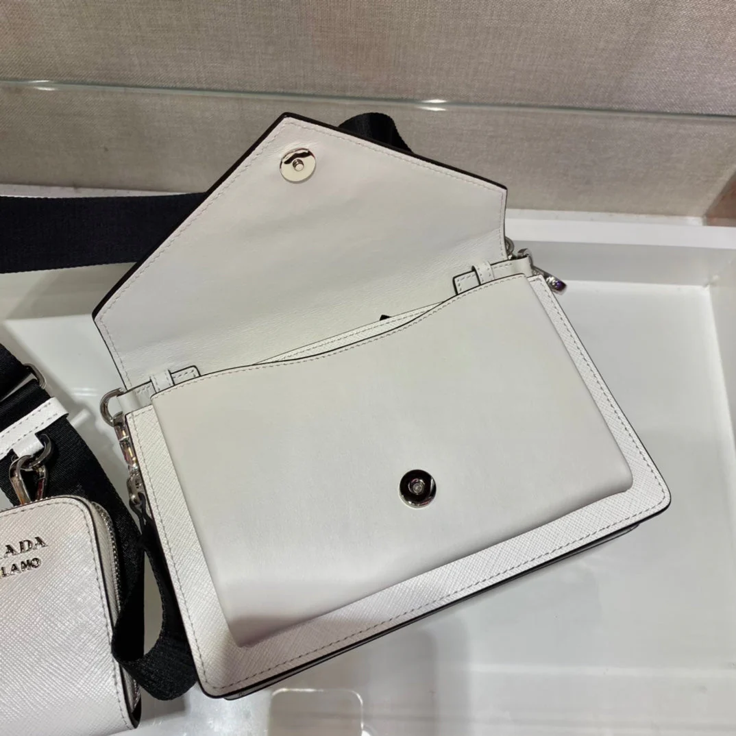 Prada ENVELOPE FLAP BAG 20 IN WHITE SAFFIANO LEATHER