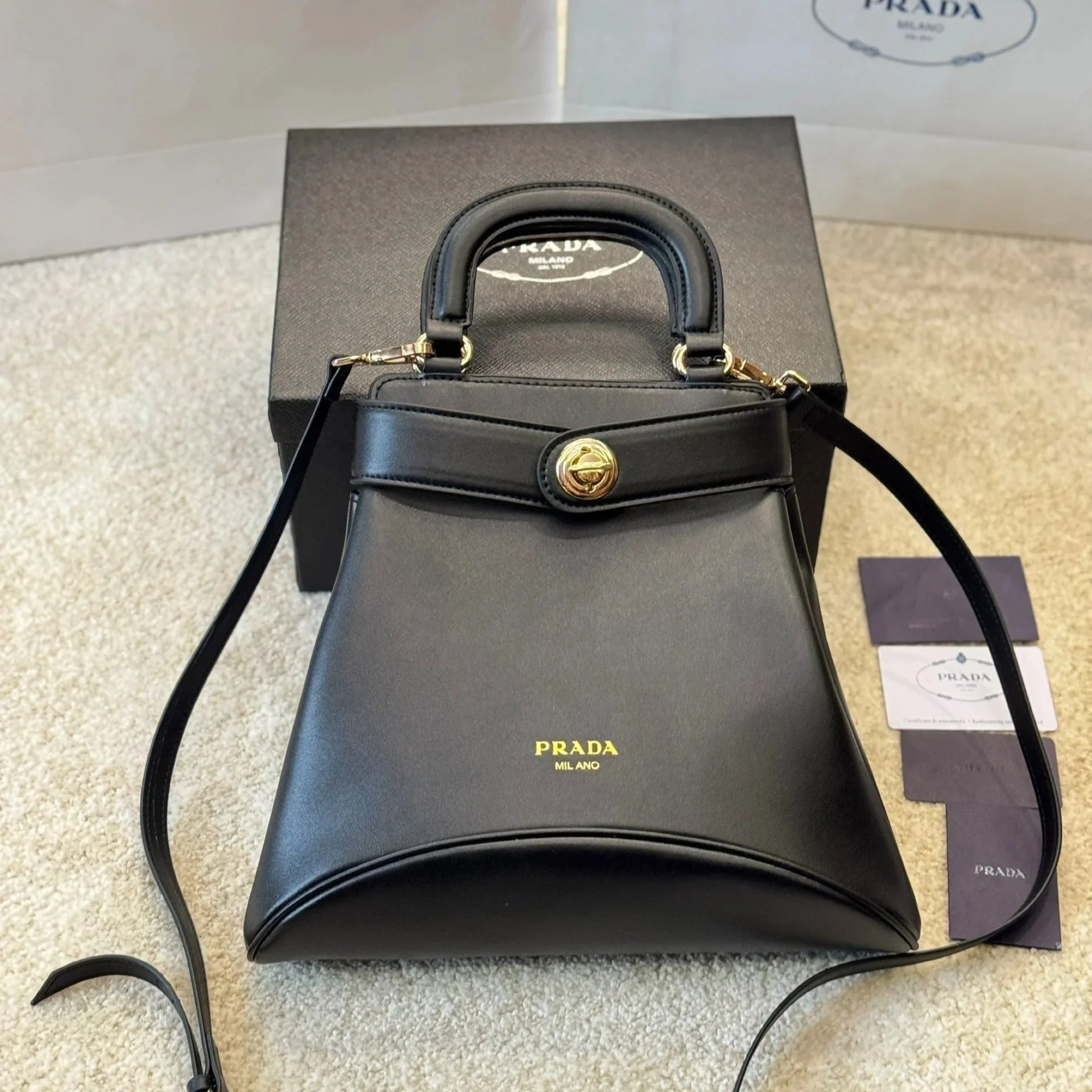 Prada CAREY BAG 45 IN BLACK SMOOTH SHINY CALFSKIN