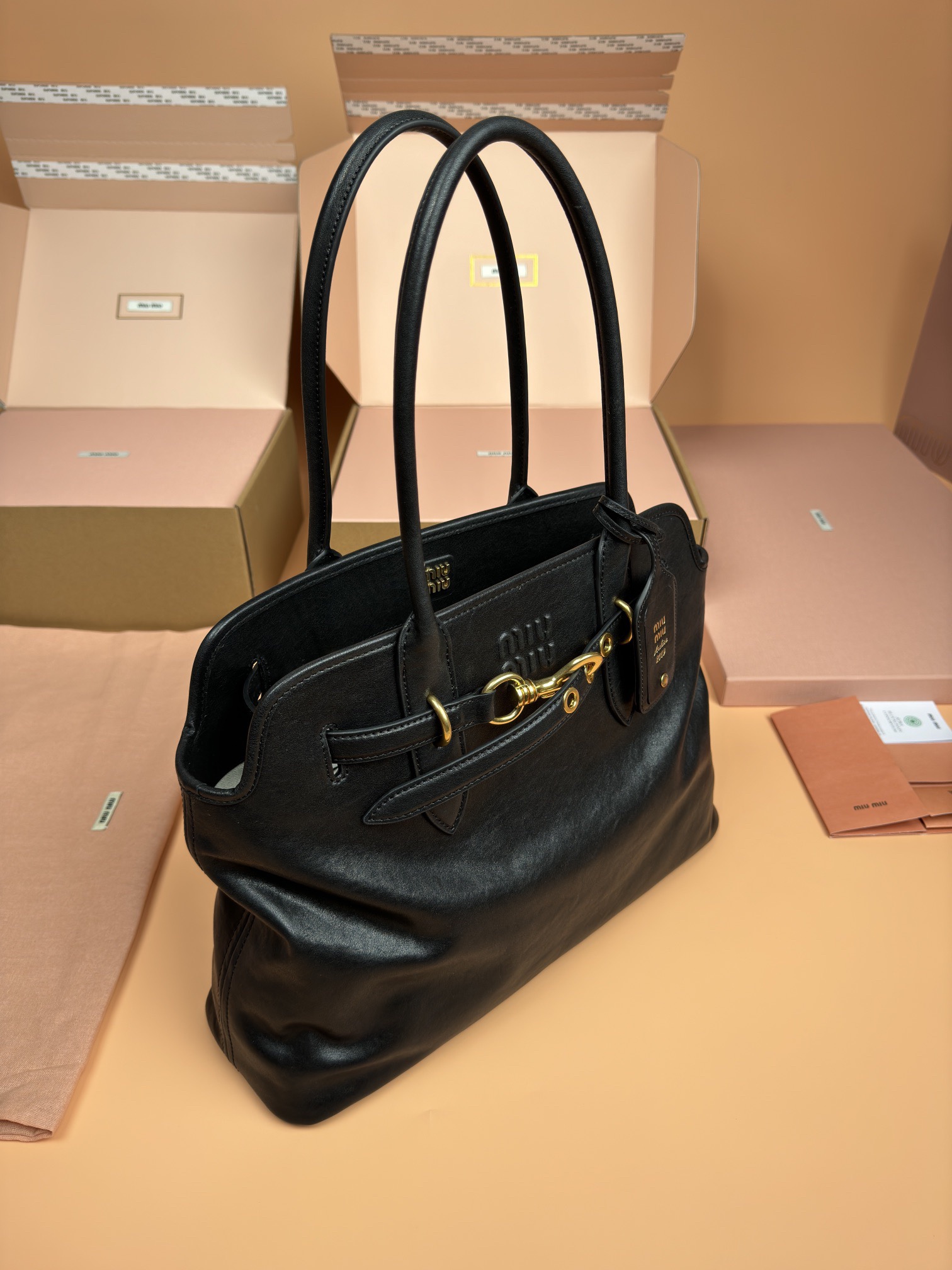 Miumiu adventure nappa sheepskin leather tote bag