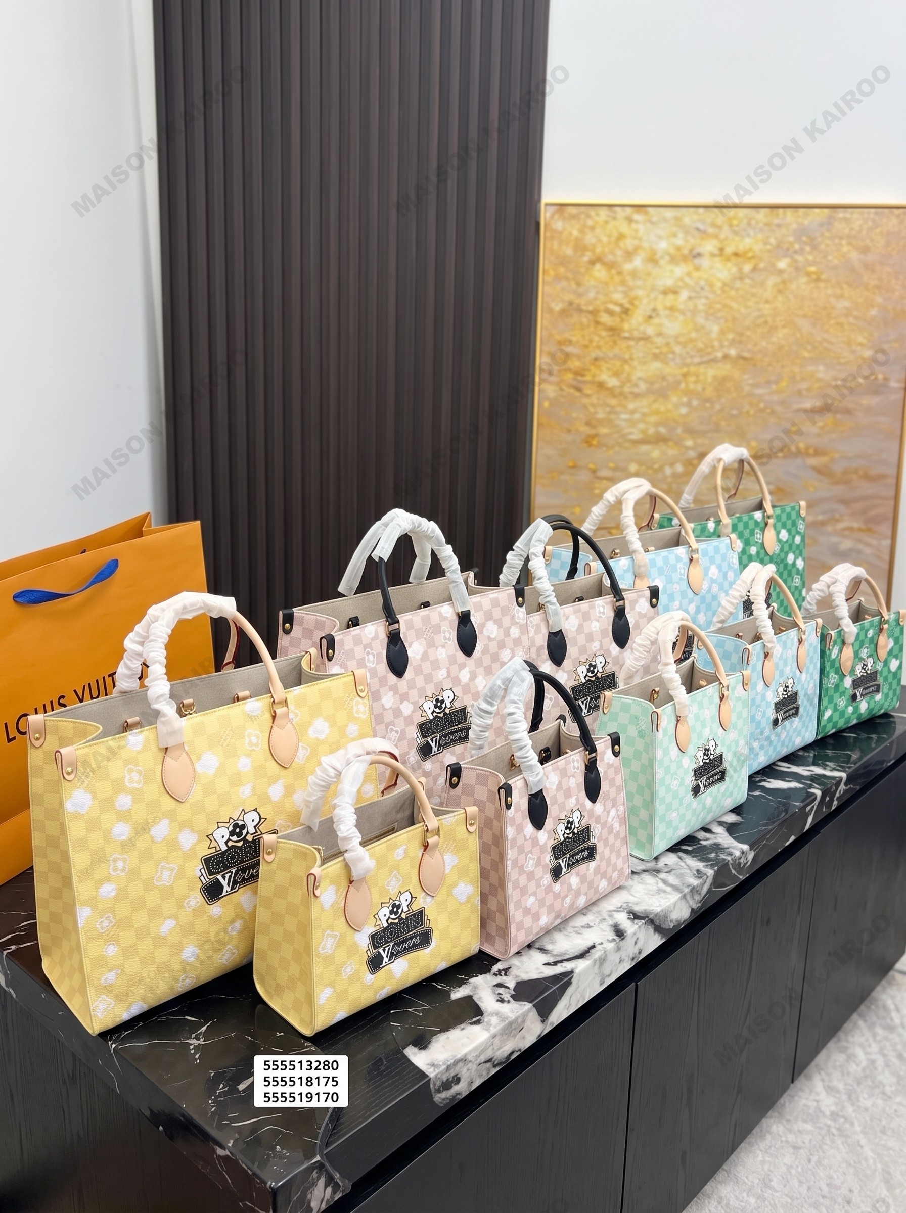 Louis Vuitton LV OnTheGo Popcorn Lovers PM/MM/GM Color Damier Checkerboard Embroidery Top Handle Tote Bag - KAIROO
