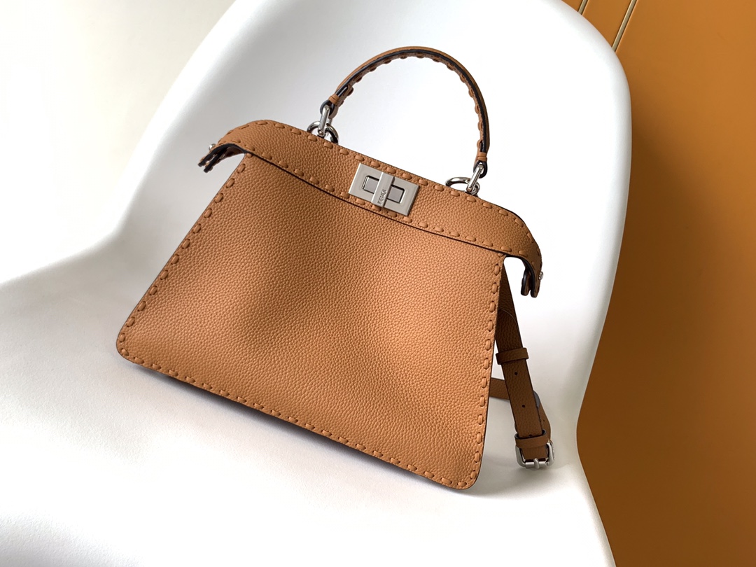 Fendi Iconic Peekaboo ISeeU Small  Selleria Bag-Camel