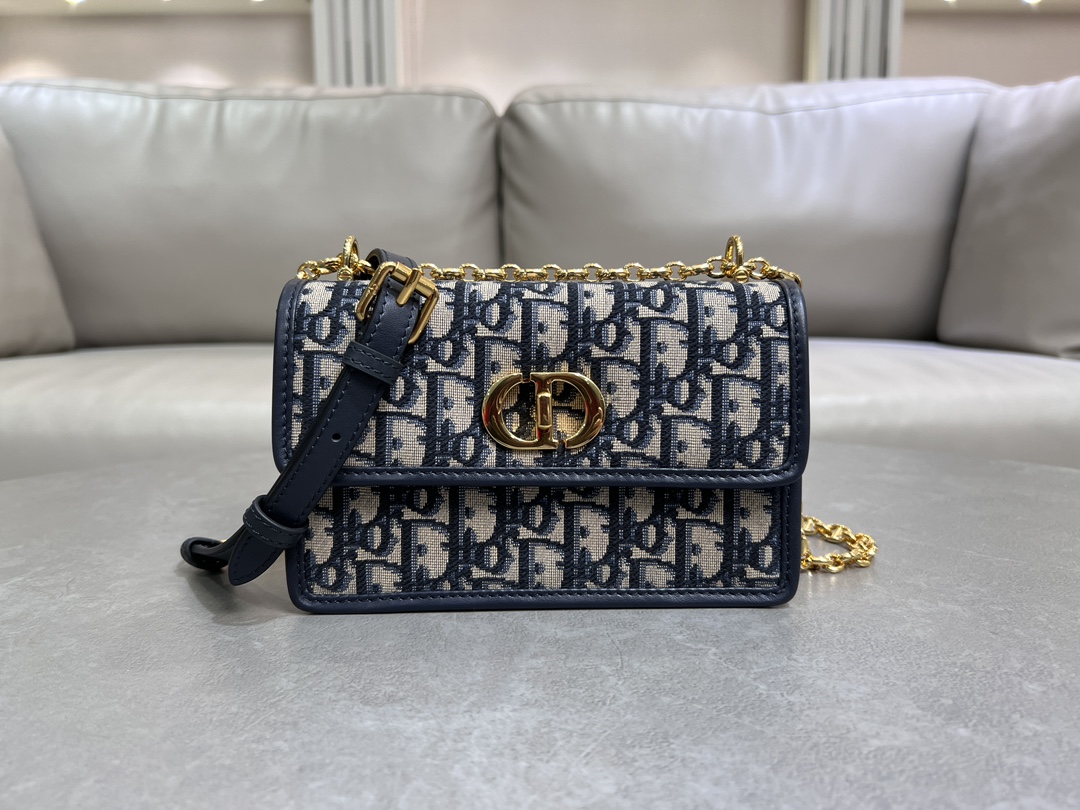 Dior Miss Caro Mini Chain Bag in Blue Oblique Jacquard canvas and leather