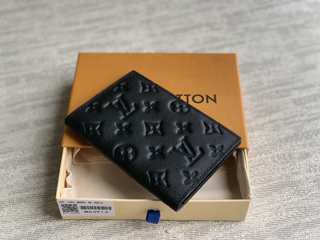 M63914 LV Passport Cover in Black Monogram Empreinte leather