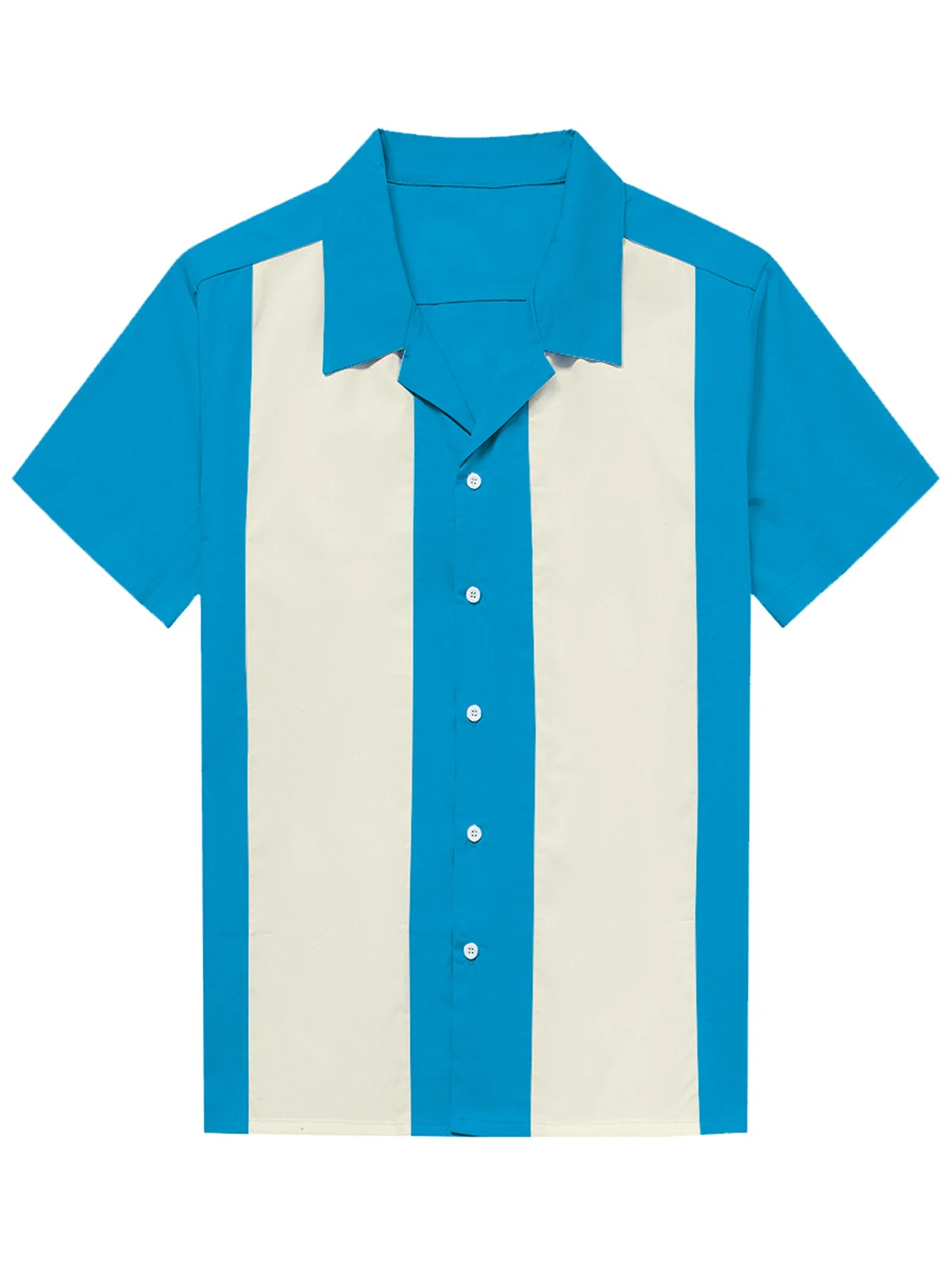 Men's Blue 50s Cuban Collar Short Sleeve Shirt