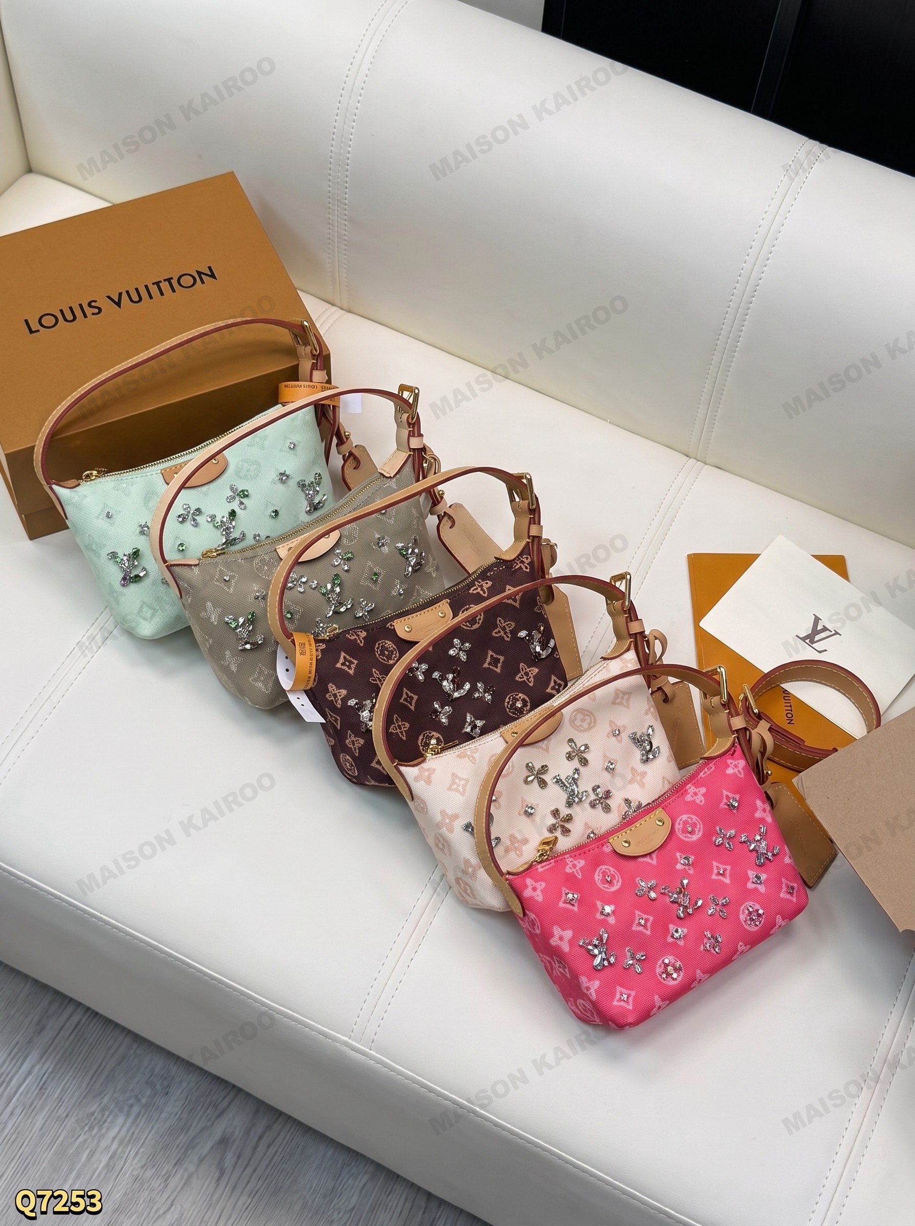 Louis Vuitton LV Boulogne Pochette Monogram Crystal Inlay Jacquard Canvas Hobo Lunch Box Shoulder Bag - KAIROO