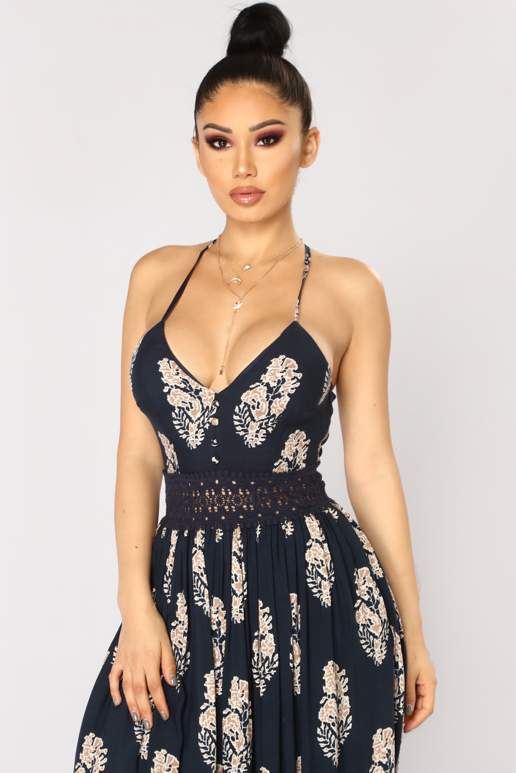 Holy Slit Dress - Navy/Taupe