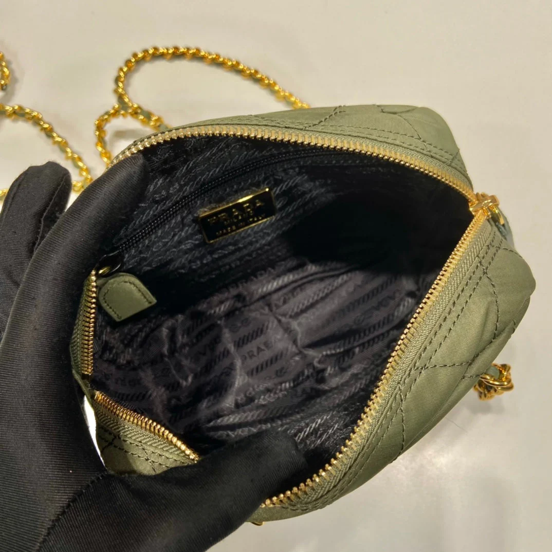 Prada QUILTED HOBO BAG 19 IN PICKLE GREEN HANDMADE NYLON GOLD HARDWARE