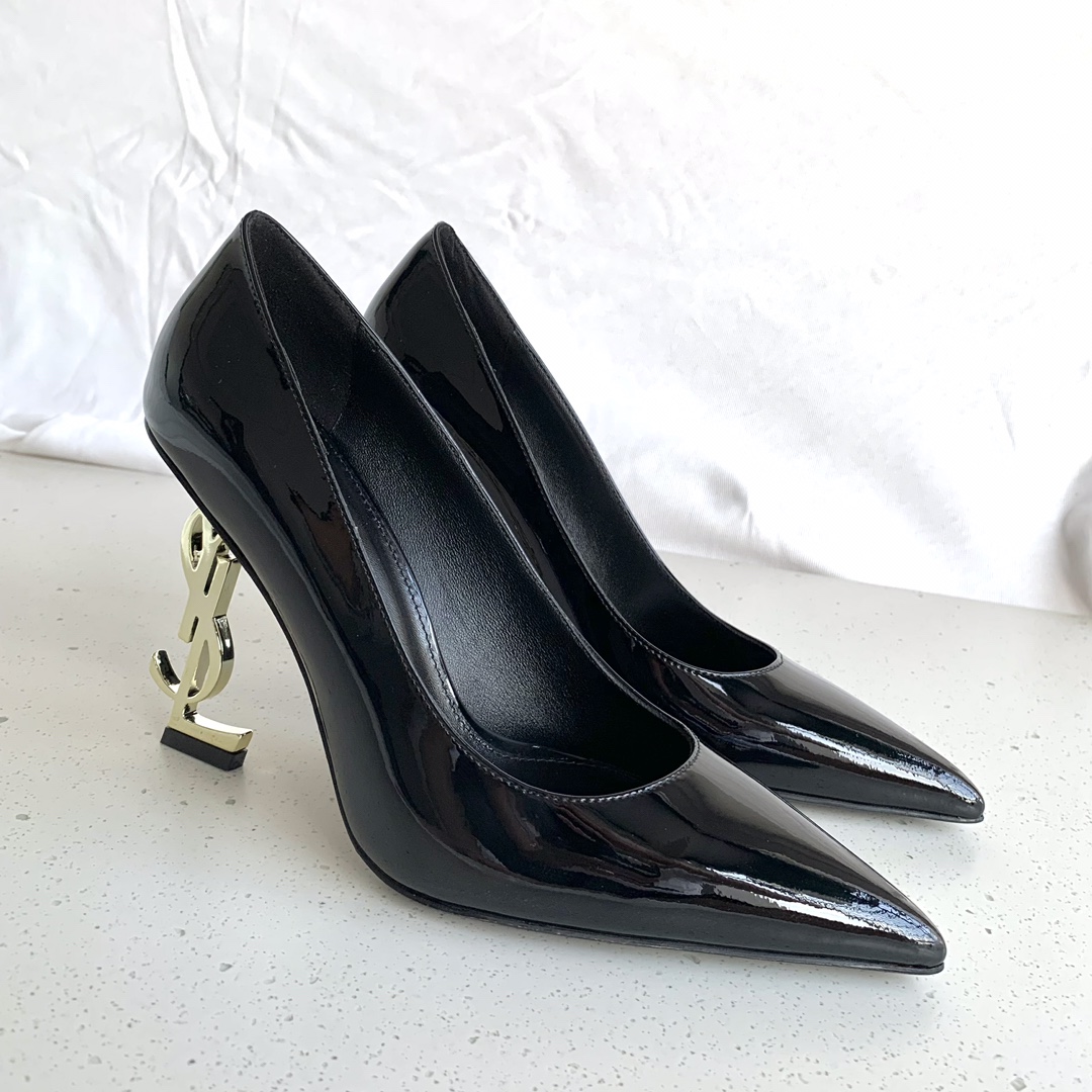 Saint Laurent Opyum Patent &Smooth Leather YSL Logo Pointed Toe Pumps High Heels - KAIROO