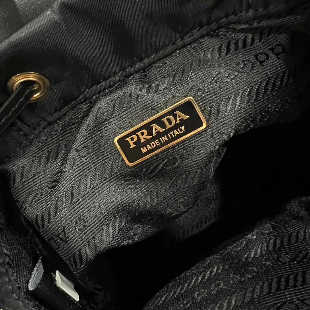Prada MINI BACKPACK 18 IN BLACK RE-NYLON AND GLOSSY CALFSKIN GOLD HARDWARE