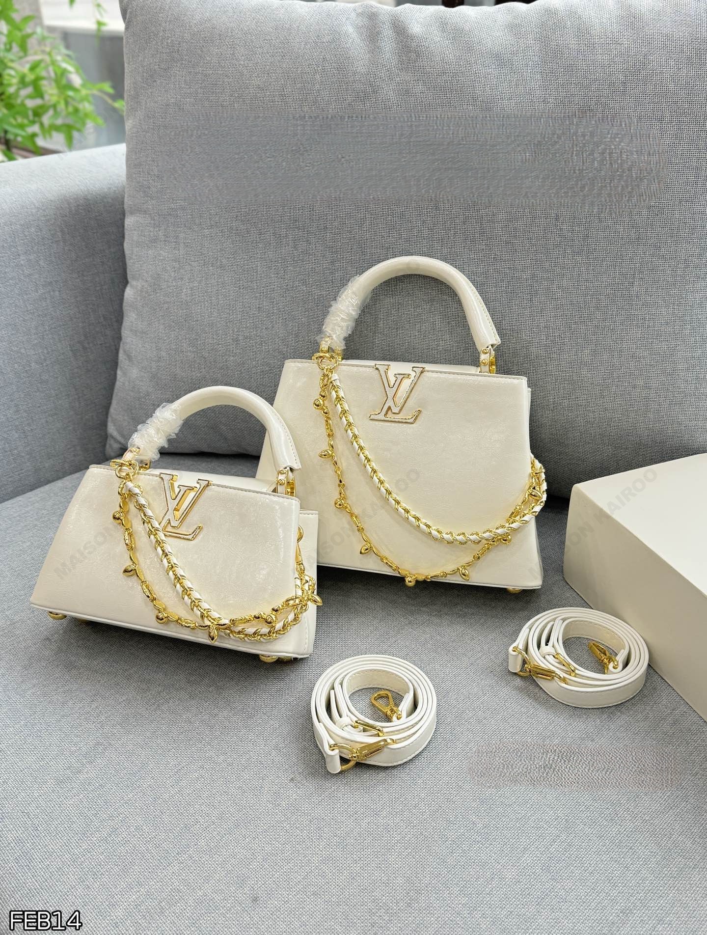 Louis Vuitton LV Capucines BB & East West Mini Waxed Taurillon Leather Dual Chain Top Handle Bag - KAIROO