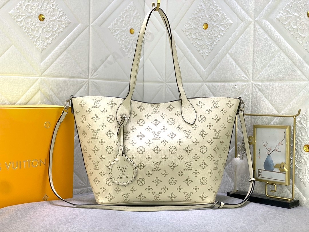 Louis Vuitton LV Mahina Blossom PM&MM Off White Dense Perforated Monogram Leather Basket Handle Tote Bag - KAIROO