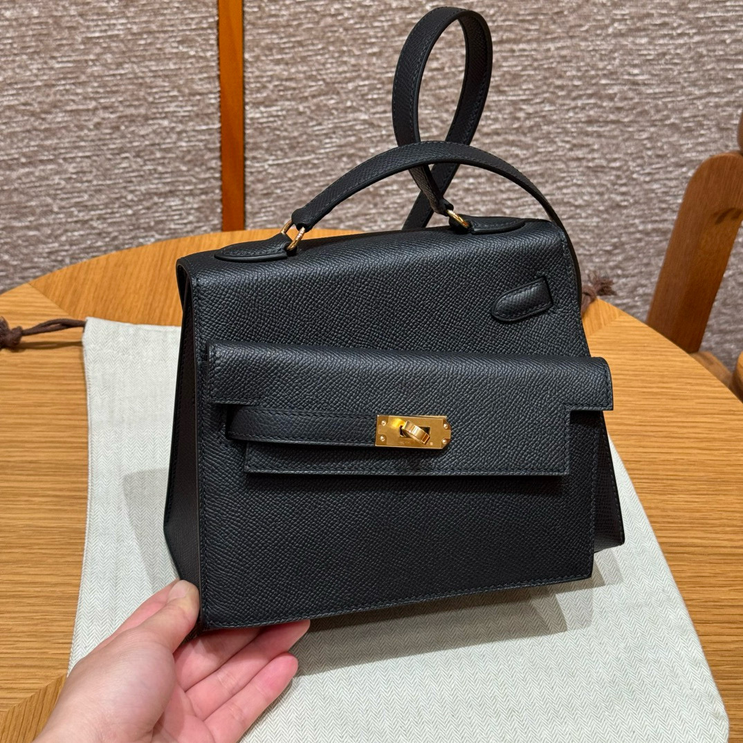 Hermes Black Epsom Kelly en Désordre 20 Sellier