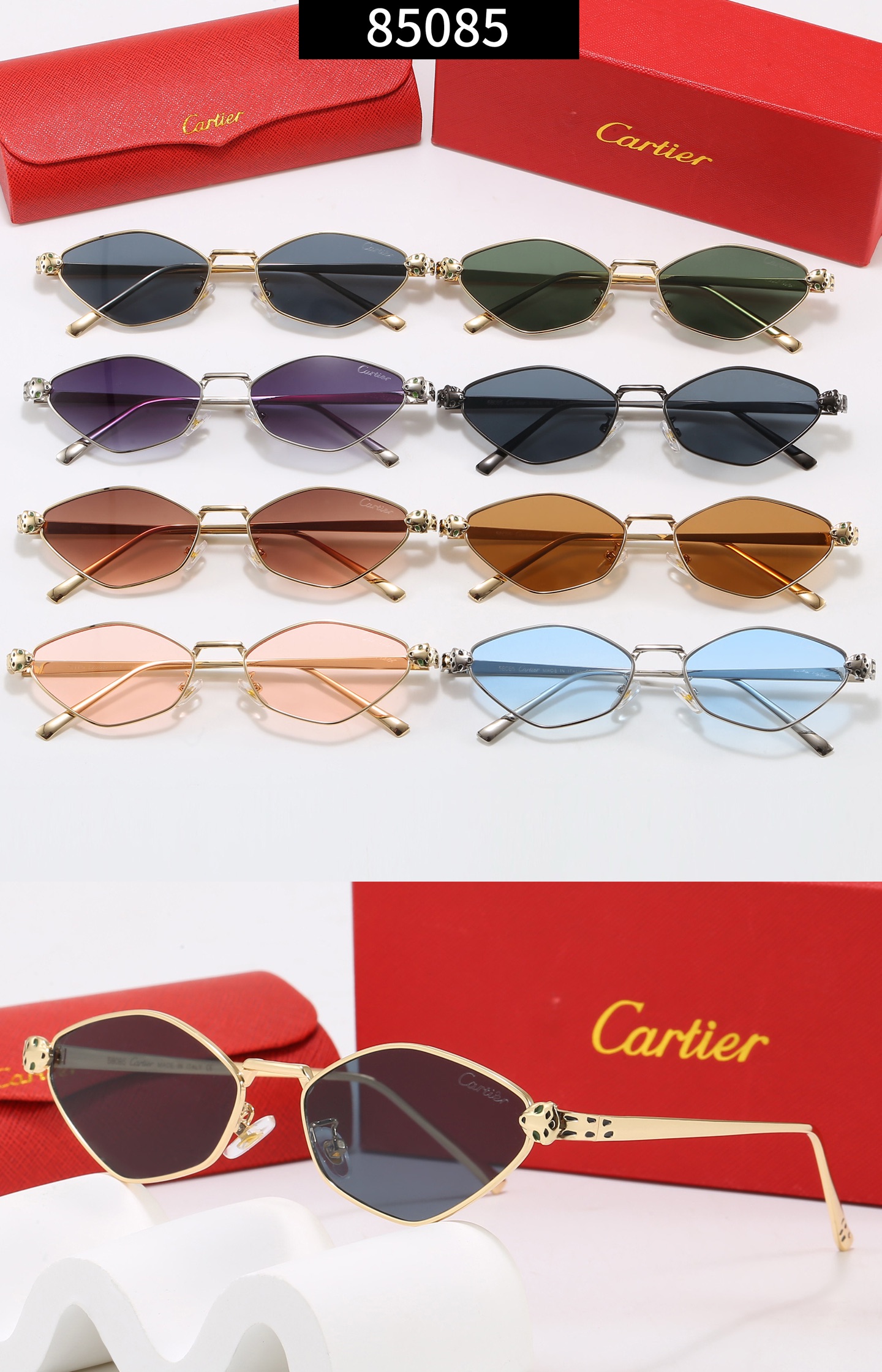 Cartier Panther Head Motif Metal Full-Rim Hexagonal Sunglasses Top quality - KAIROO