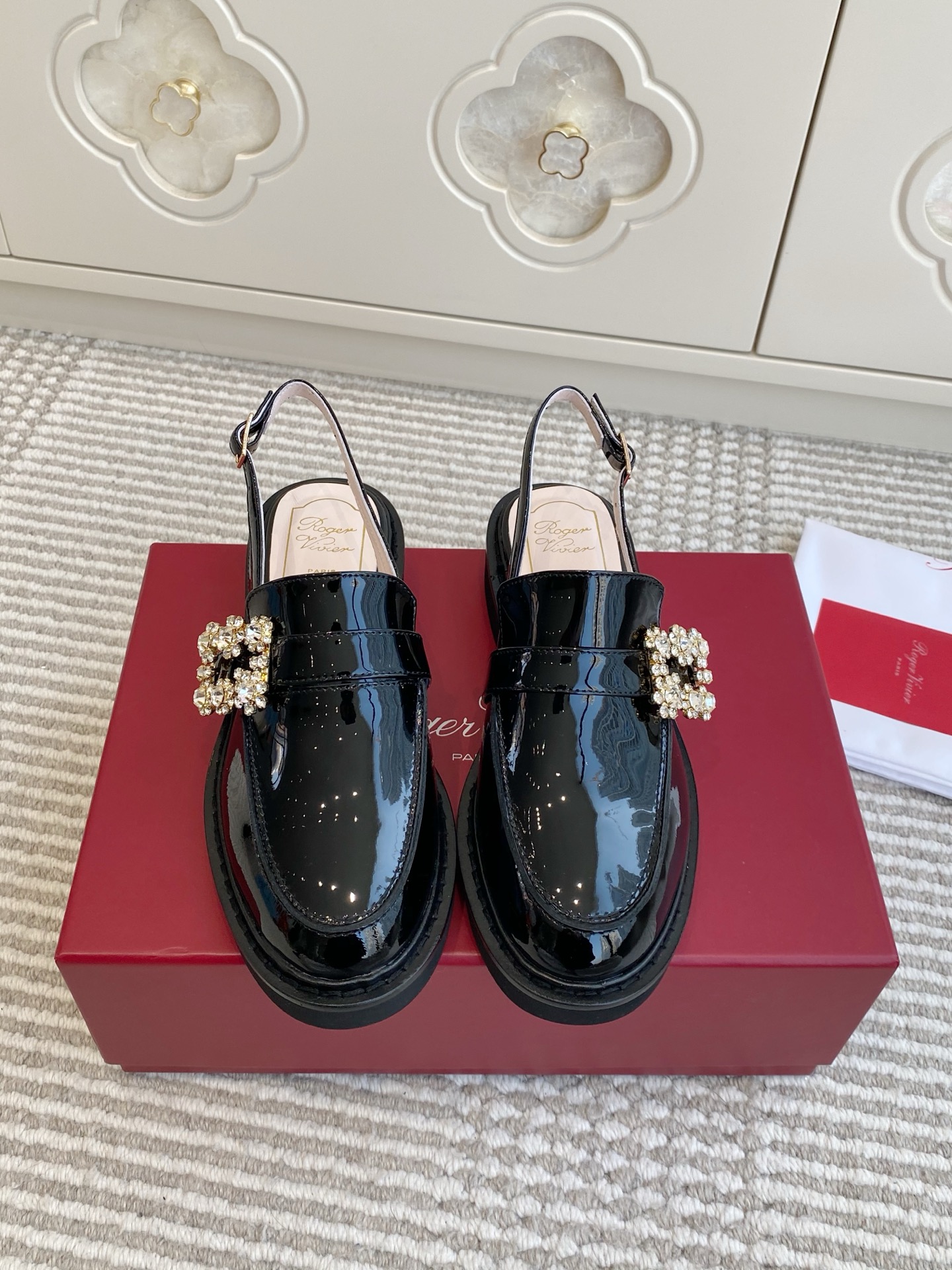 Roger Vivier Patent leather rhinestone slingback loafers