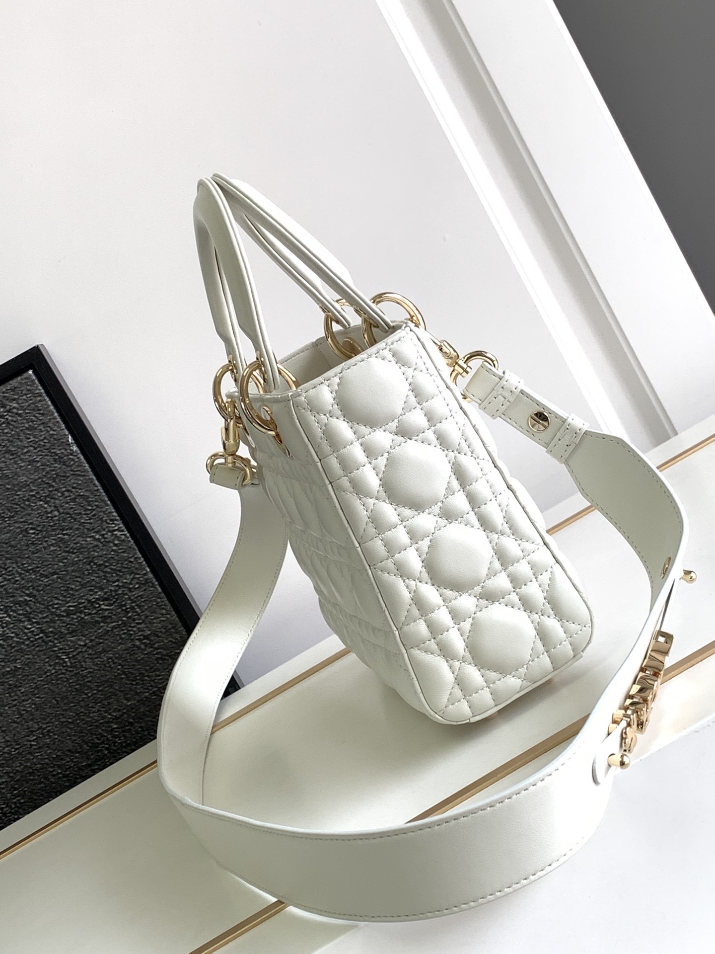 Small Lady Dior My ABC Bag in Nude White Cannage Lambskin