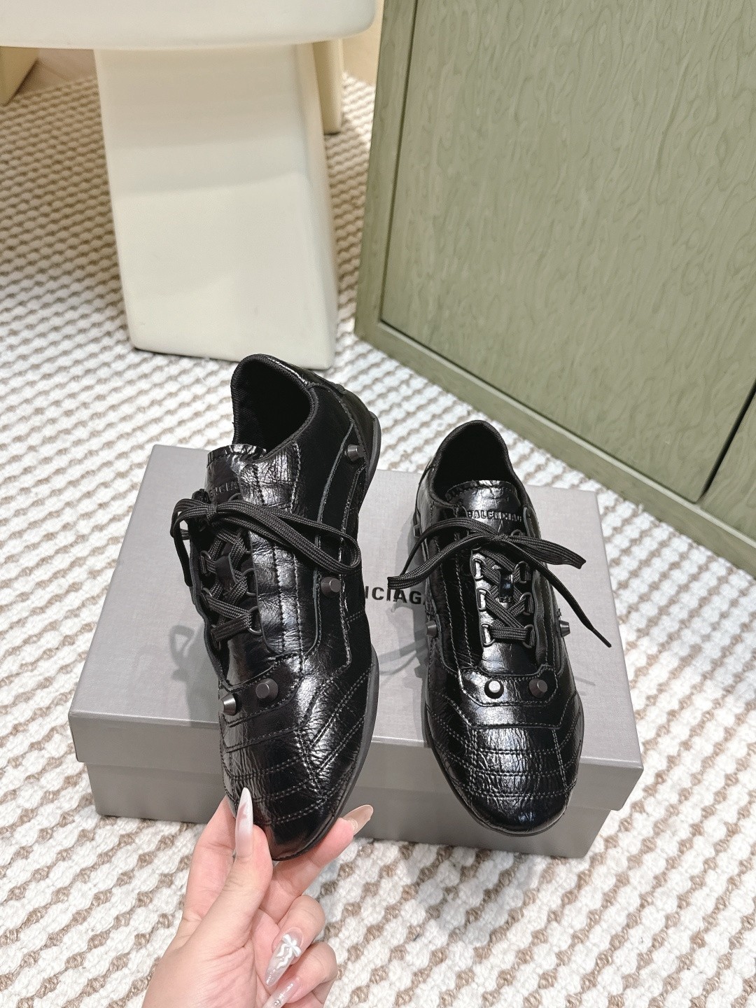 Balenciaga Cagole Black Arena Studded Quilted Leather Speed GAT Sneakers - KAIROO