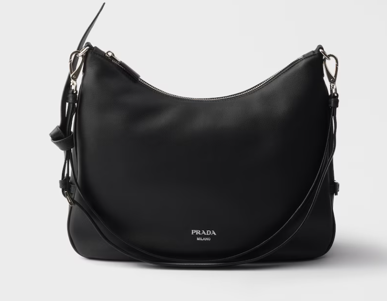 Prada Fold large leather shoulder bag-Black 1BC288
