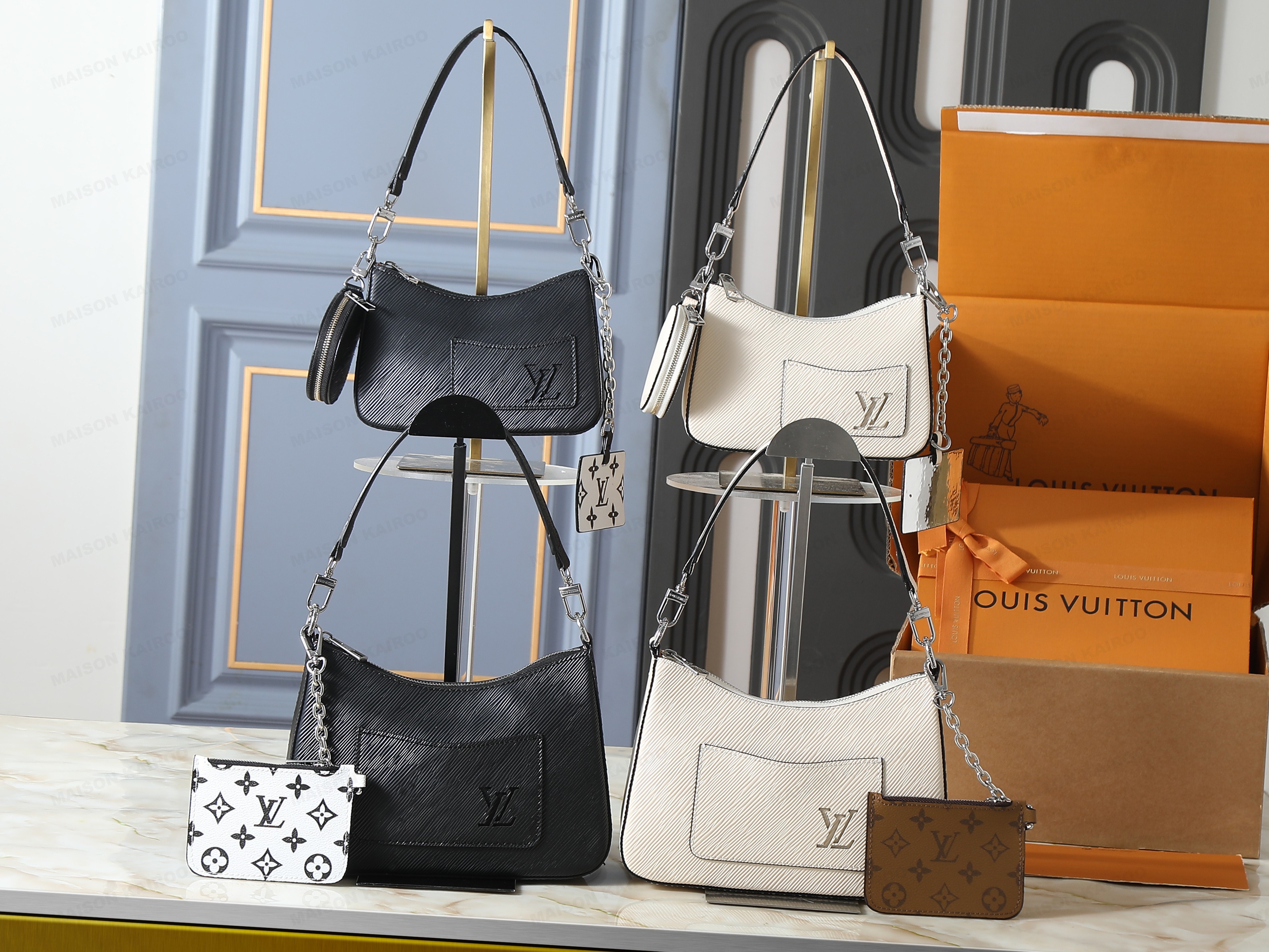 Louis Vuitton LV Small & Mini Pochette Epi Marelle Leather Monogram Coin Hobo Shoulder Bag - KAIROO