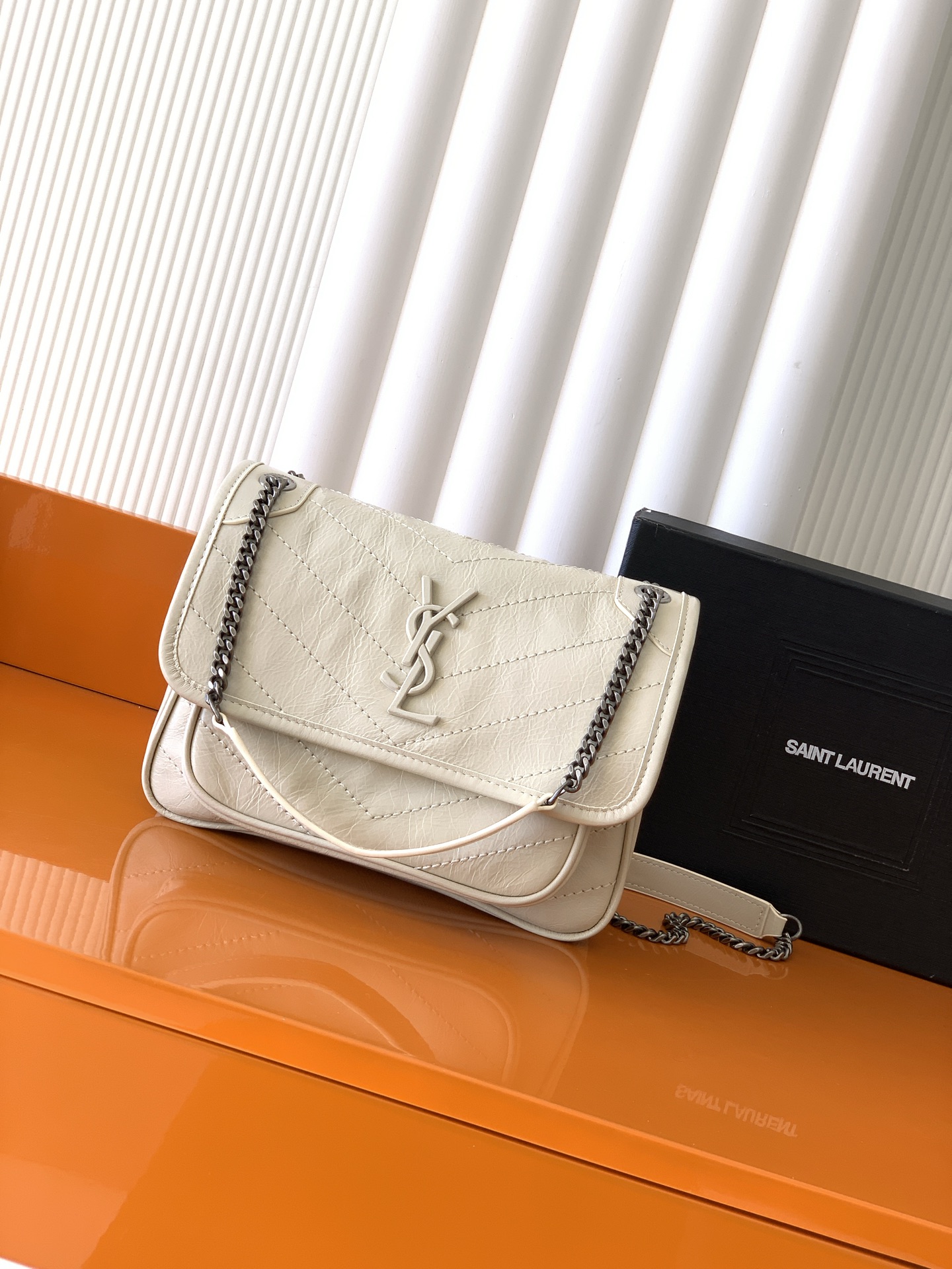 Saint Laurent White Vintage Leather Small Niki Bag