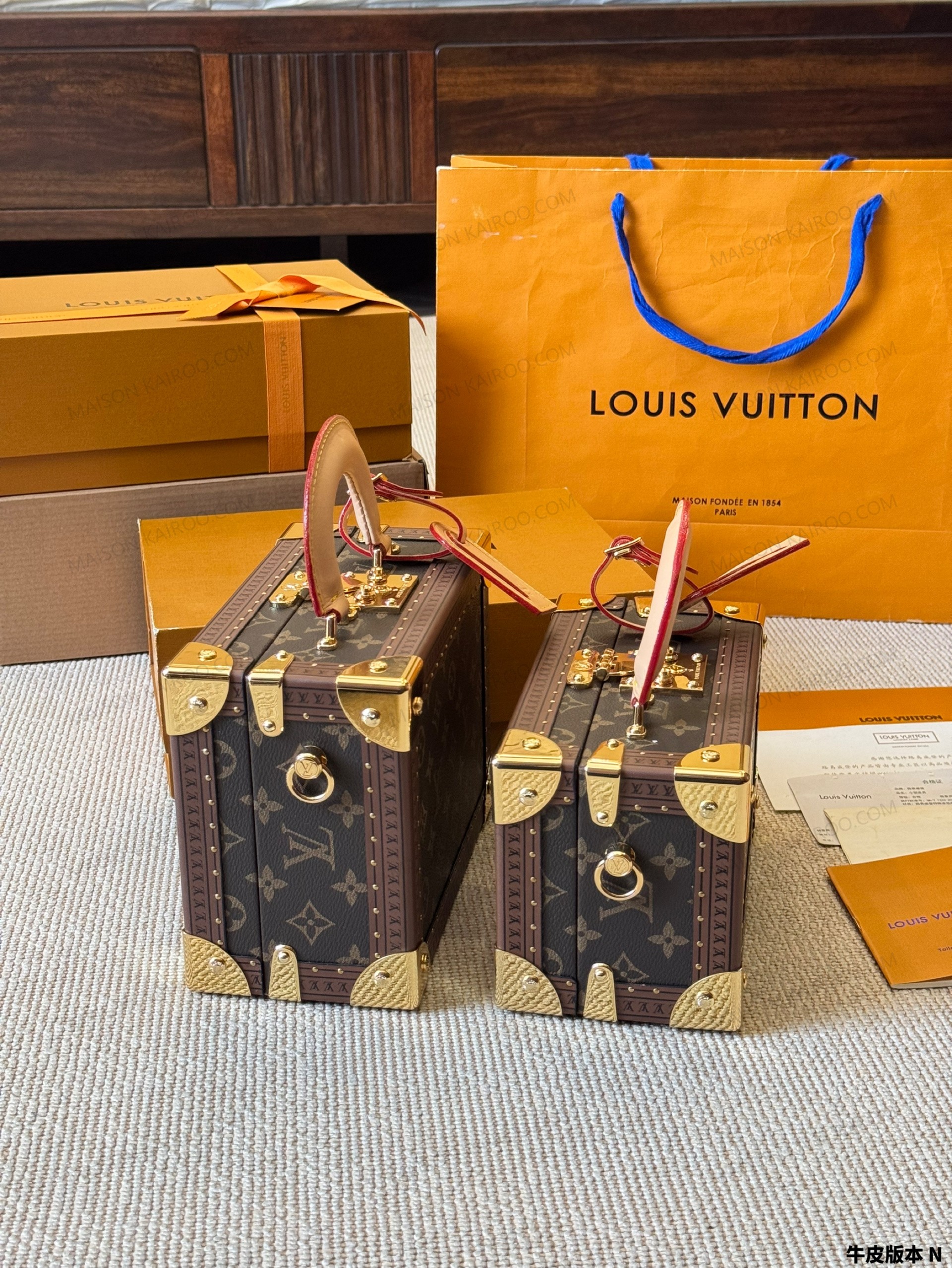 Louis Vuitton LV Petite Malle Trunk Valisette Tresor Monogram Brown Hard Boxy Top Handle Bag - KAIROO