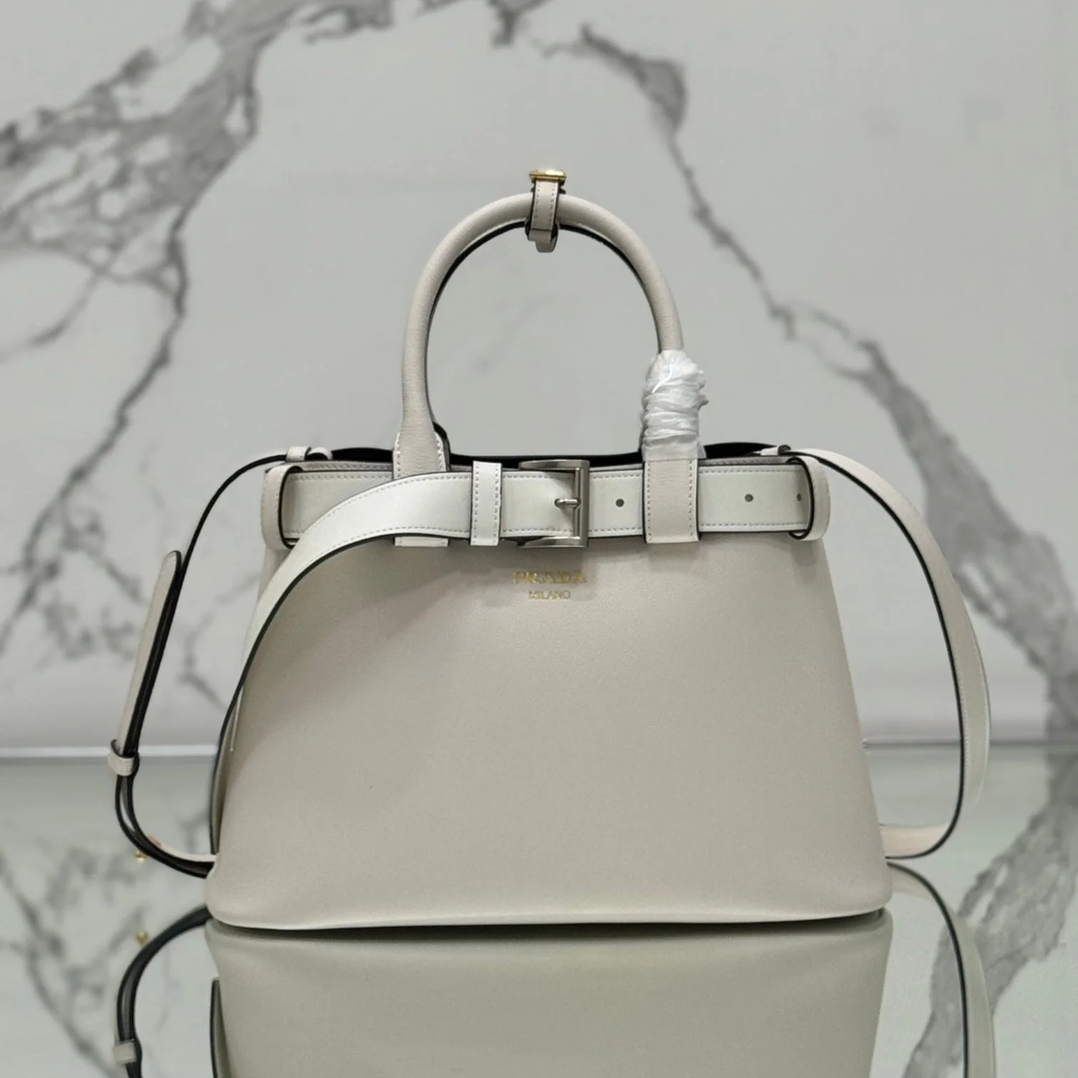 Prada TOTE BAG 32 IN WHITE IMPORTED CALFSKIN
