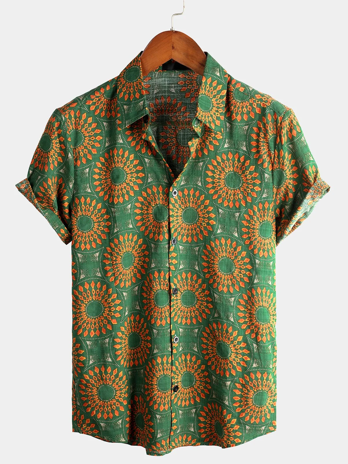Men's Vintage 70s Retro Disco Summer Button-Up Short Sleeve Shirt
