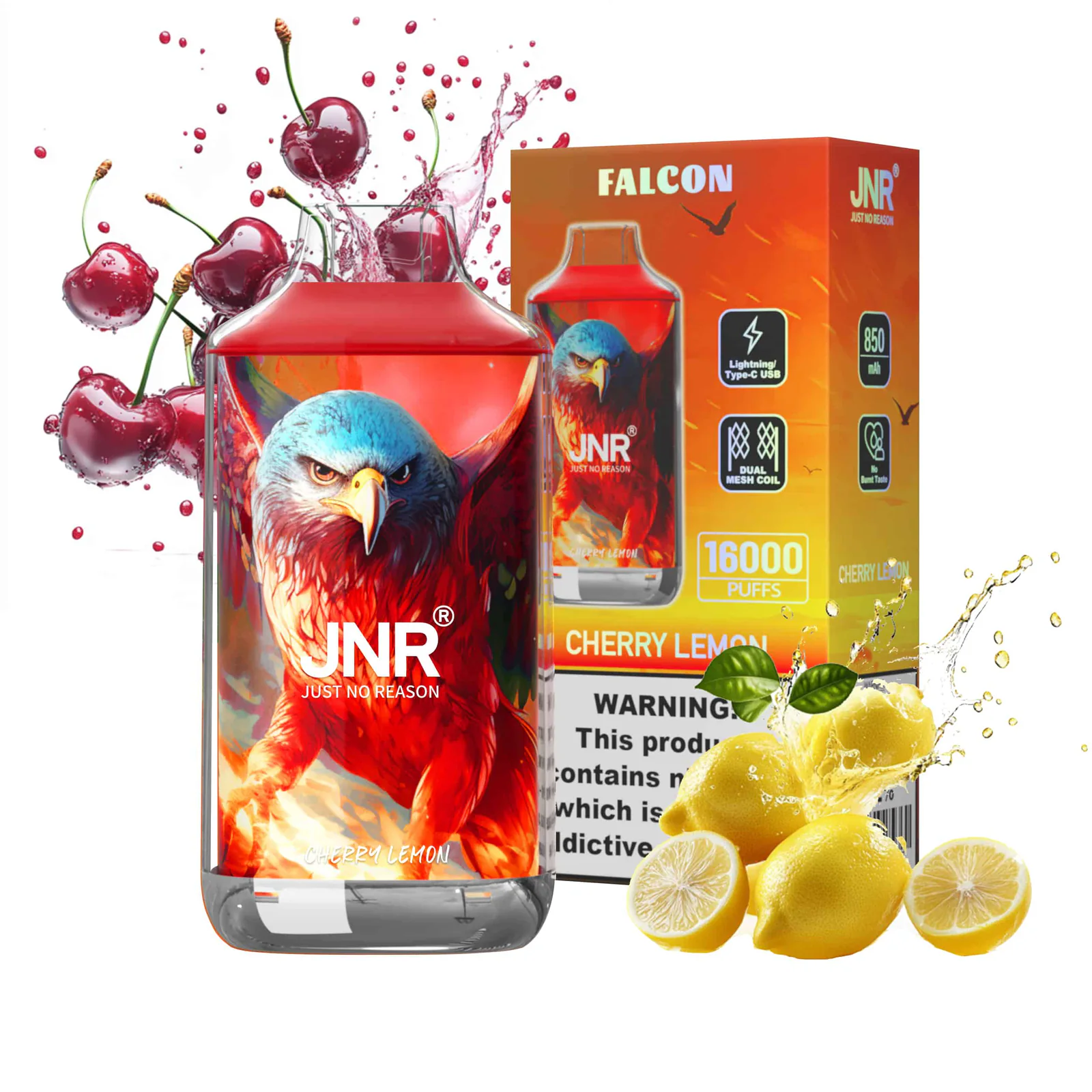 JNR Falcon 16K Rechargeable Disposable Vape – Cherry Lemon