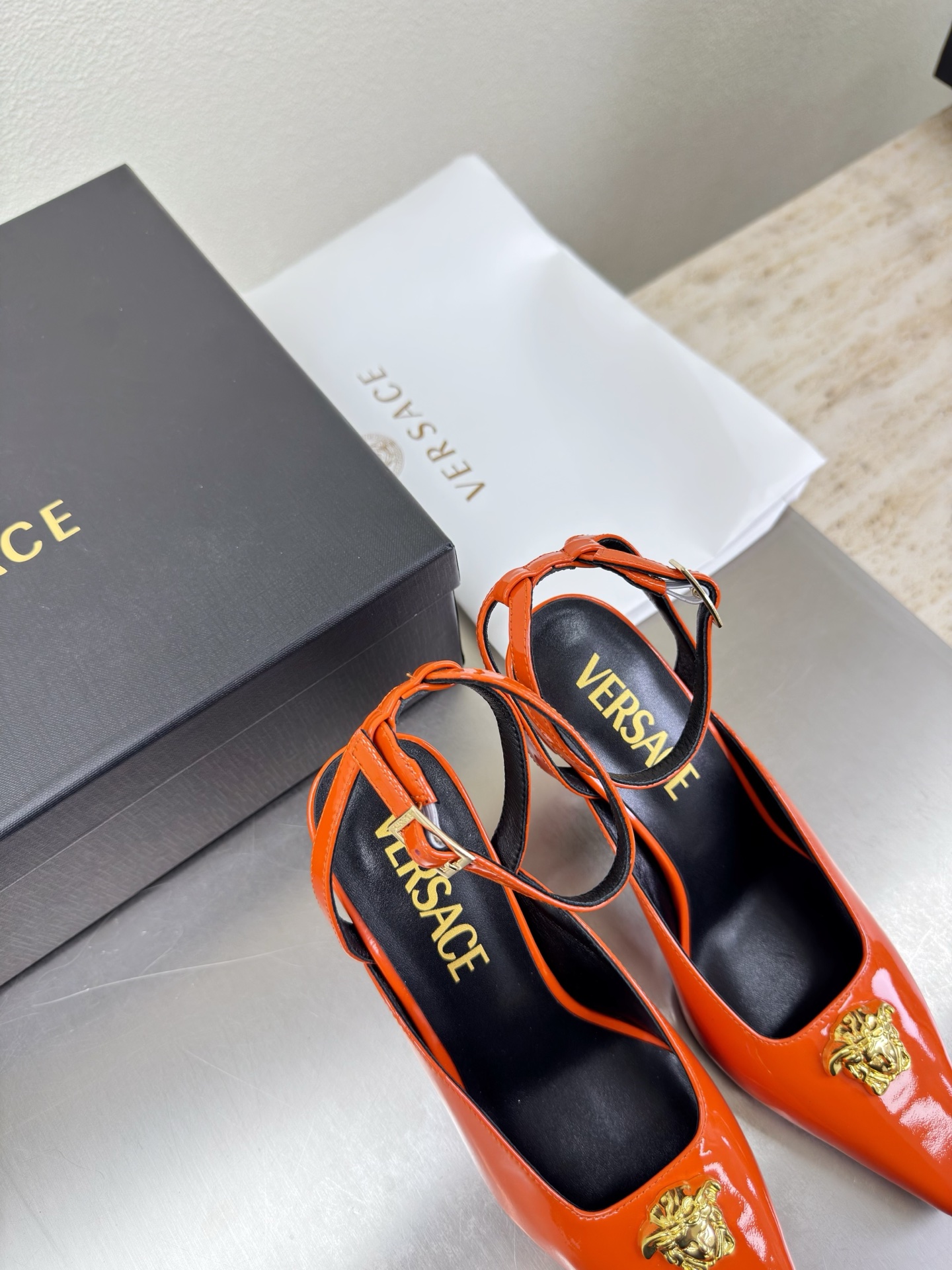 Versace Shiny Leather Slingback Pump