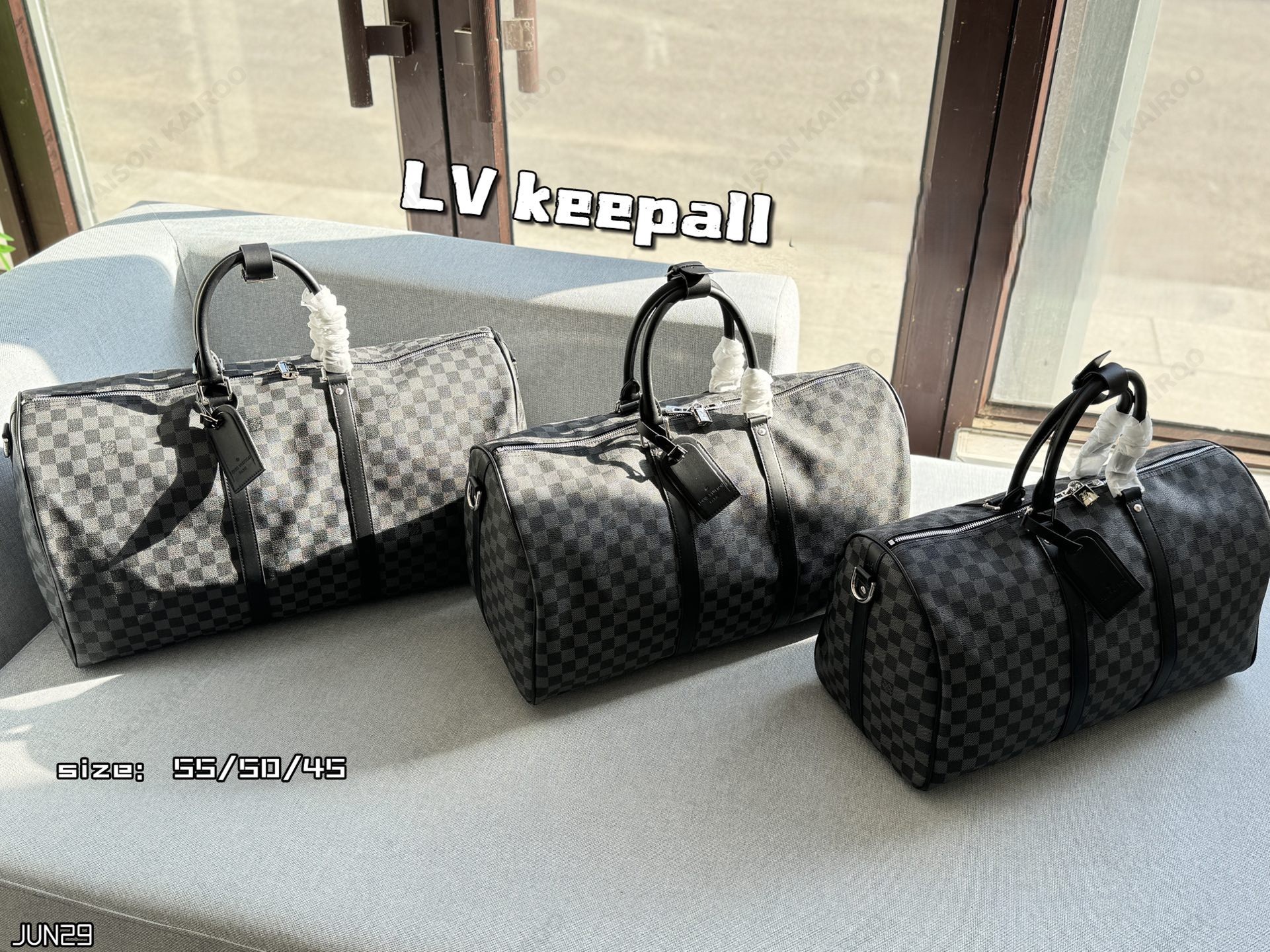 Louis Vuitton LV Keepall Bandoulière 45/50/55 Damier Graphite Canvas Leather Travel Duffel Top Handle Bag - KAIROO