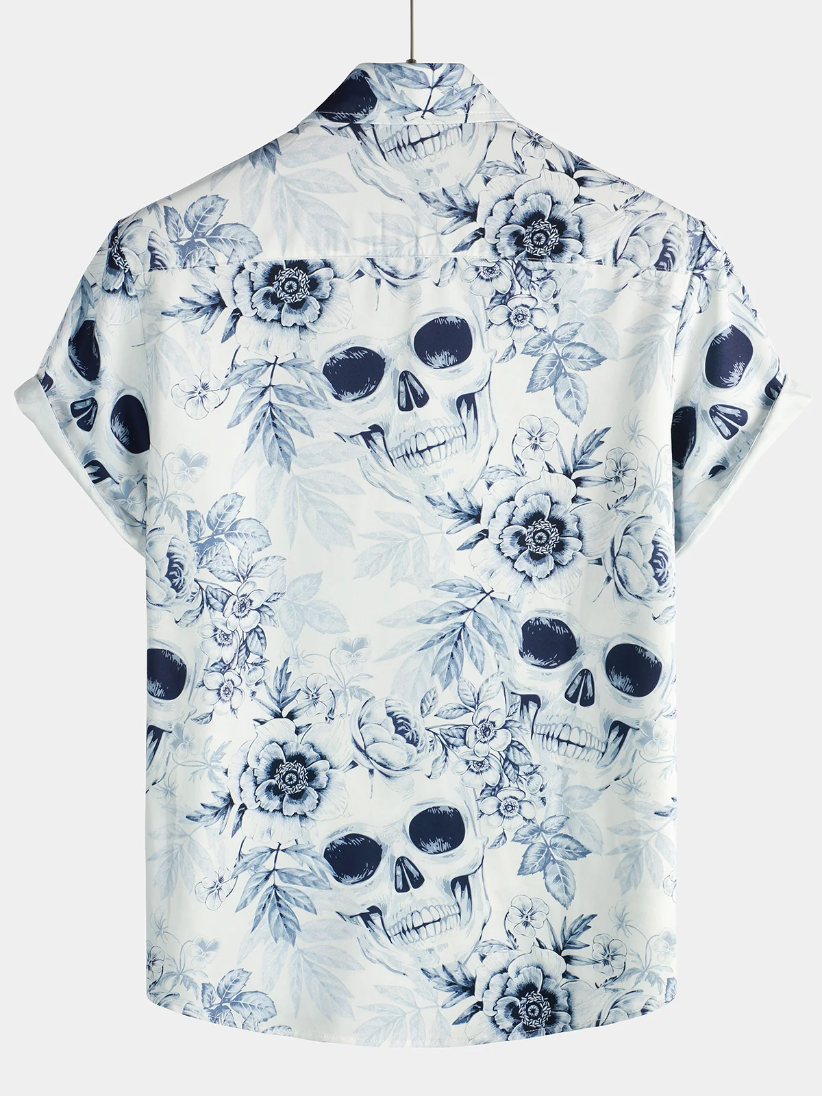 Men's Skull Print Casual Lapel Button-Up Short Sleeve Shirt