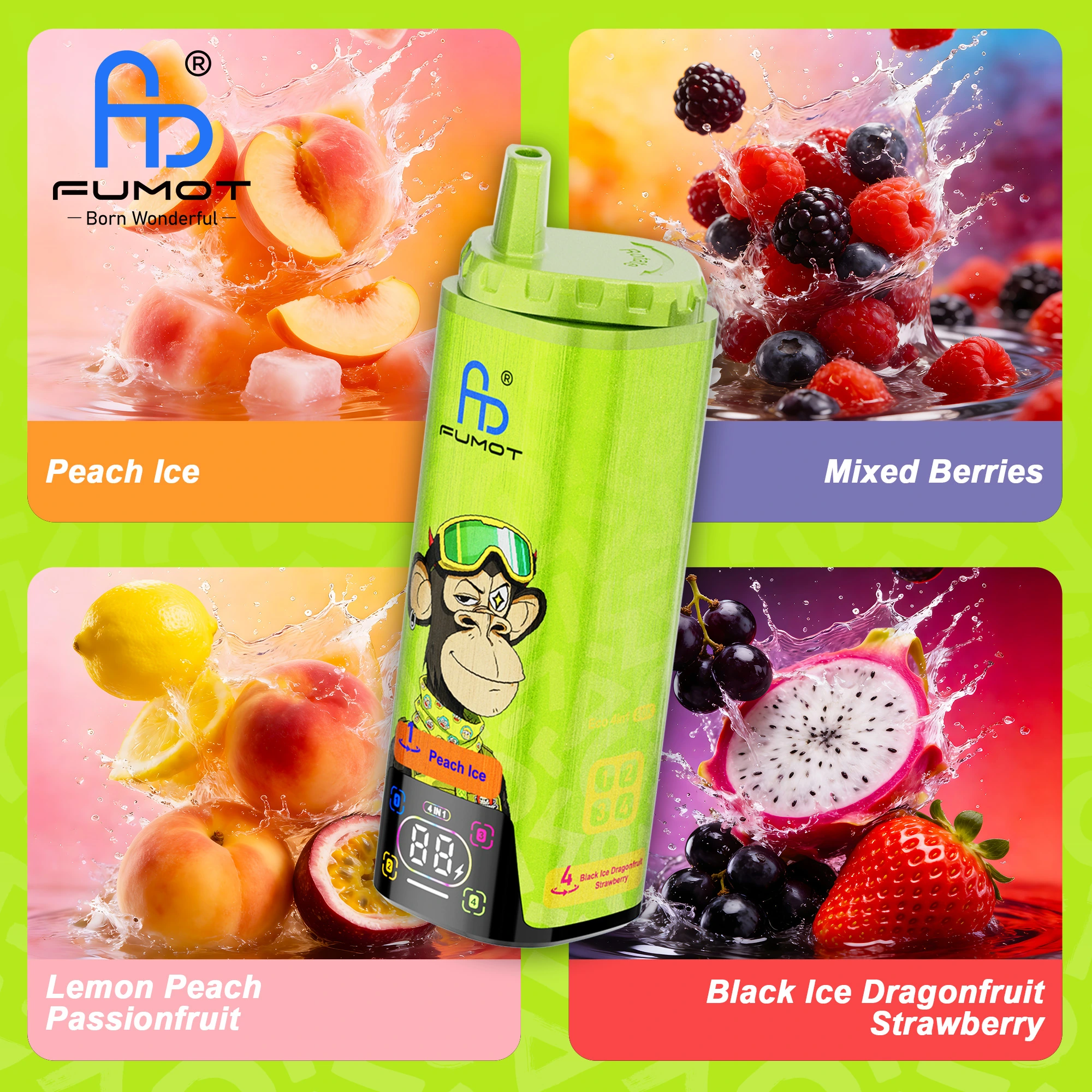 FUMOT 80K 4in1-Peach Ice&Mixed Berries&Lemon Peach Passionfruit&Black Ice Dragonfruit Strawberry - Vaba Vaba