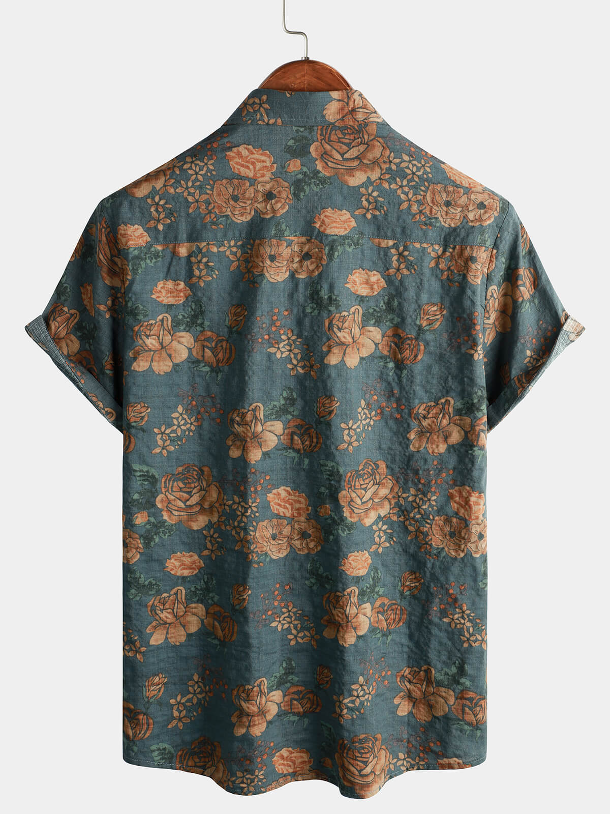 Men's Vintage Blue Floral Retro Summer Vacation Short Sleeve Shirt