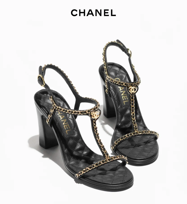 Chanel Leather Sandals Heel 8.5cm