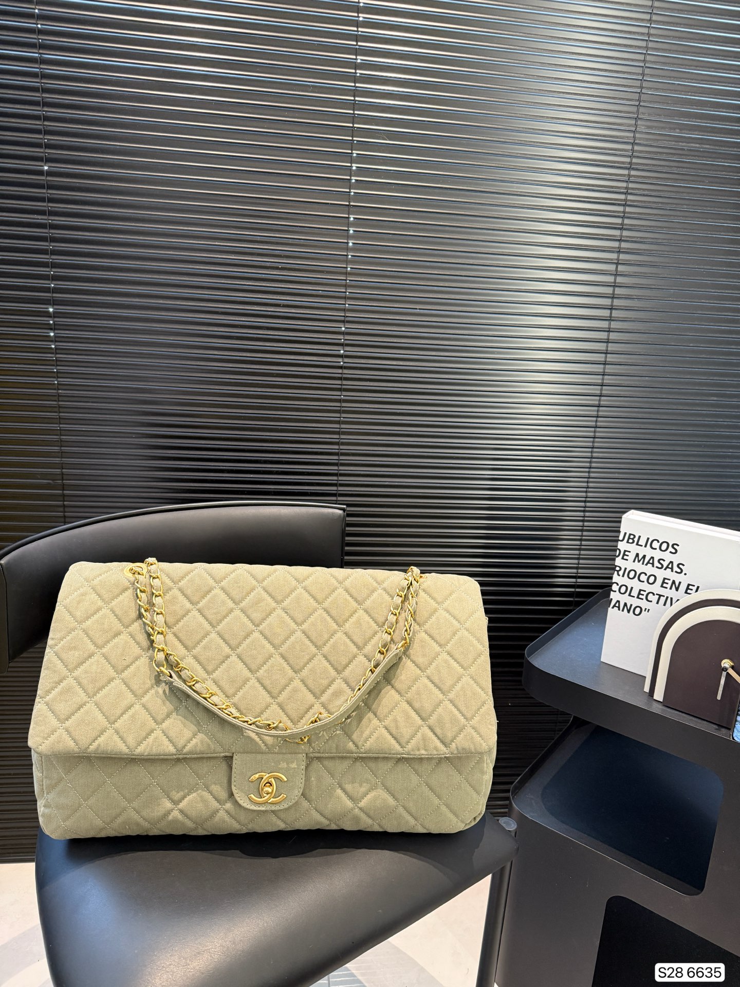 Chanel XXL CF 45CM Maxi Quilted Sage Green Denim Airport Oversized Flap Chain Shoulder Bag - KAIROO