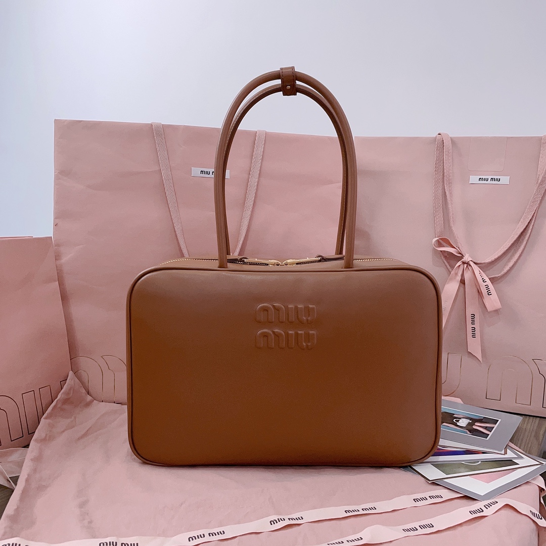 Miu Miu Large Cognac Beau Boston Leather Bag 5BB117
