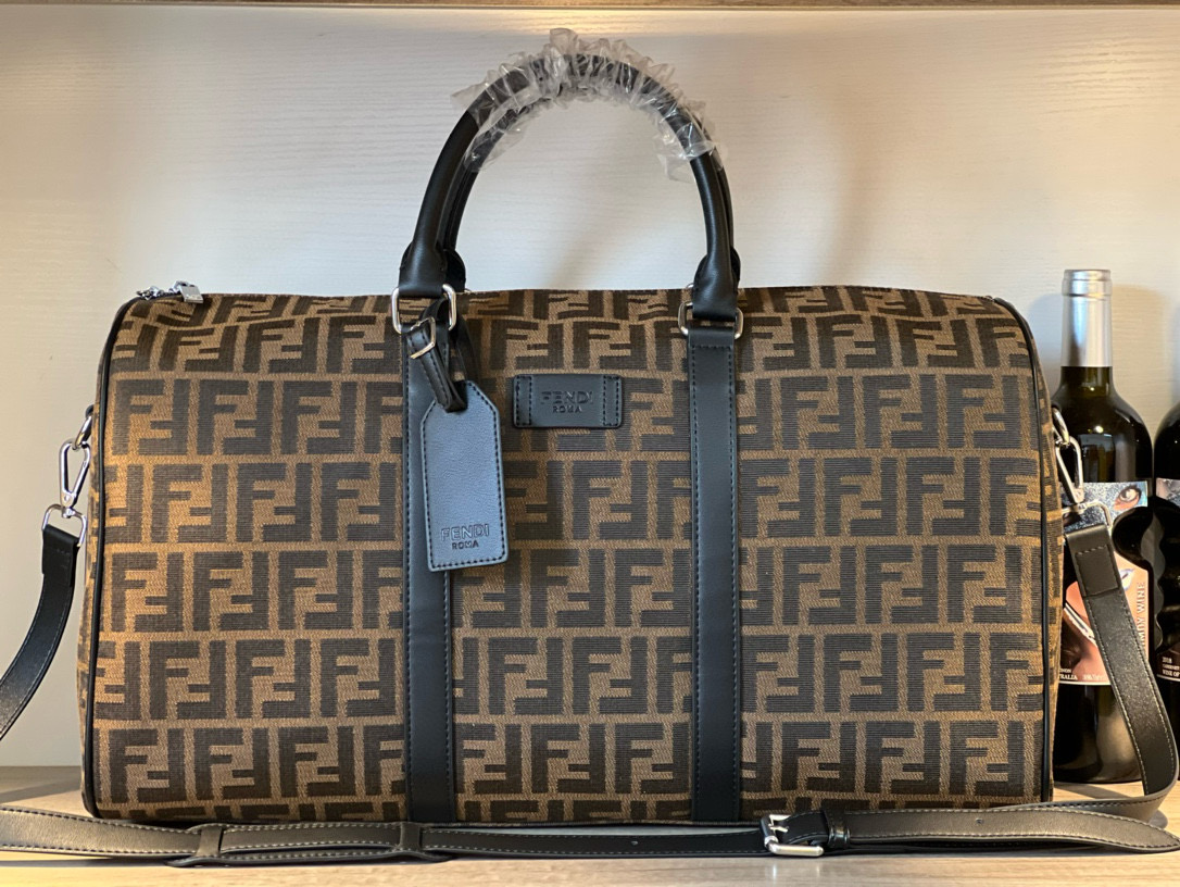 Fendi Classic FF Monogram Jacquard Fabric Travel Boston Bag - KAIROO