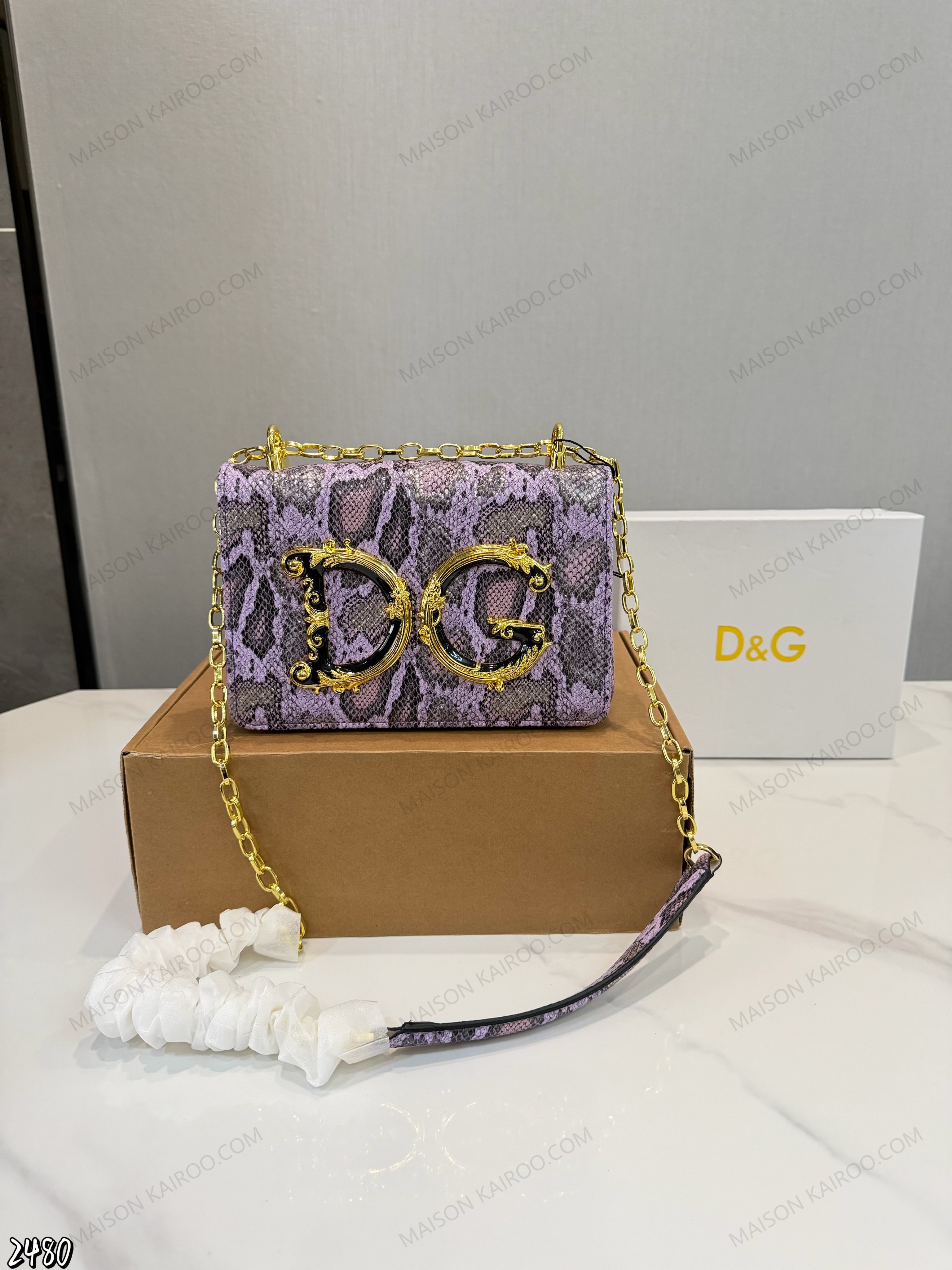 Dolce & Gabbana DG Baroque Logo Snake Embossed Leather Chain Flap Shoulder Bag - KAIROO