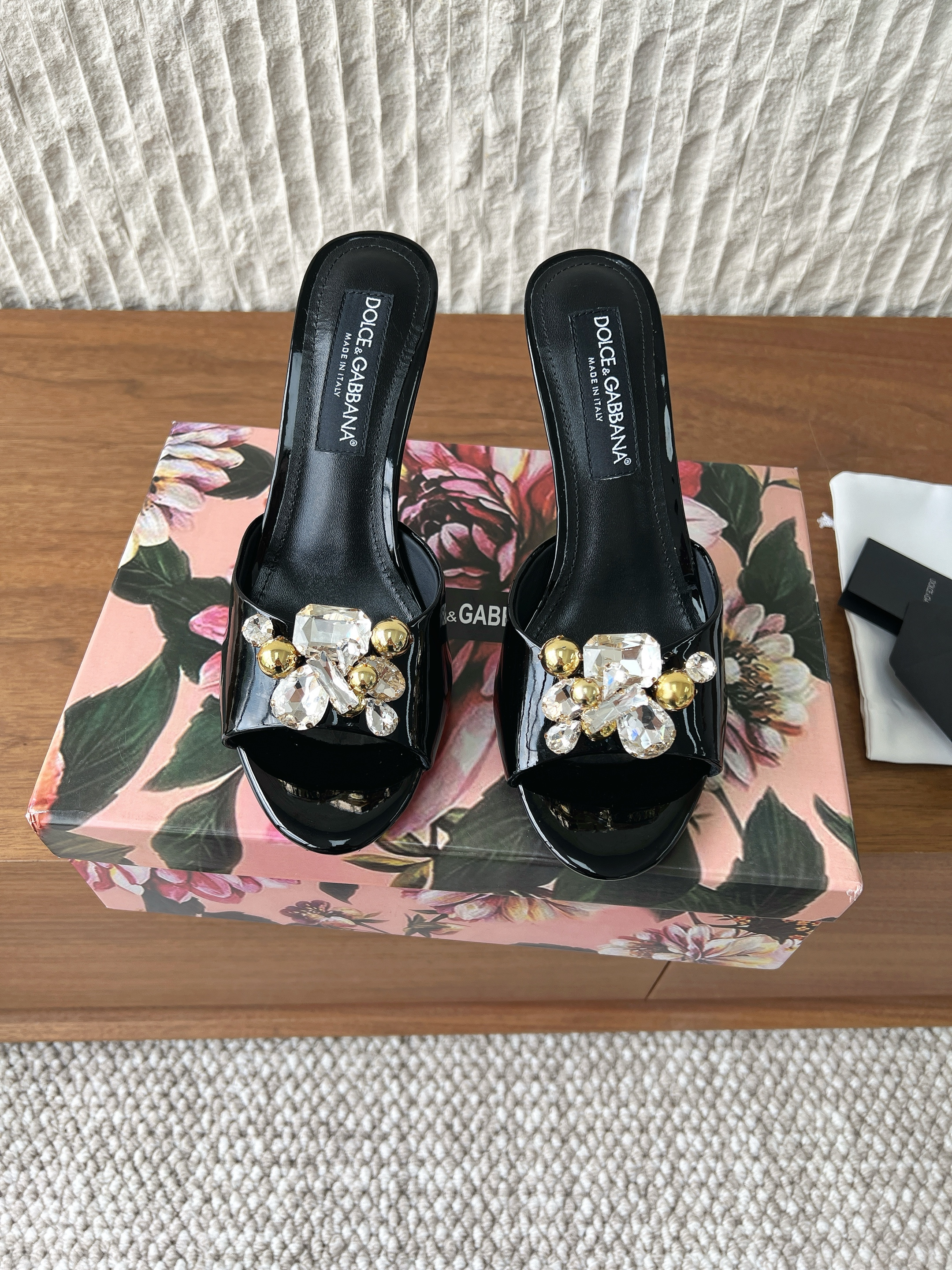 Dolce&Gabbana Crystal Shiny Leather Heeled Slide