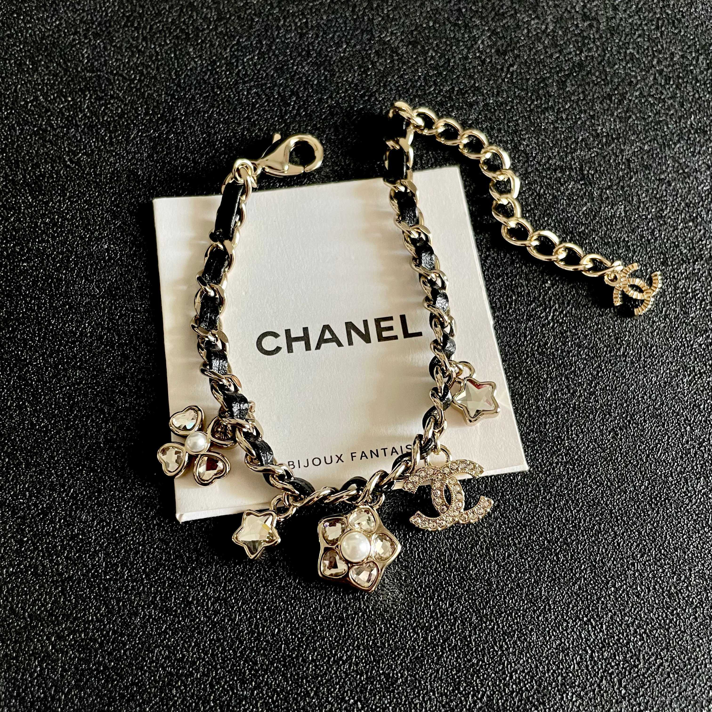 Chanel  24C Leather Chain Multi-Charm Crystal CC Star Flower Bracelet - KAIROO