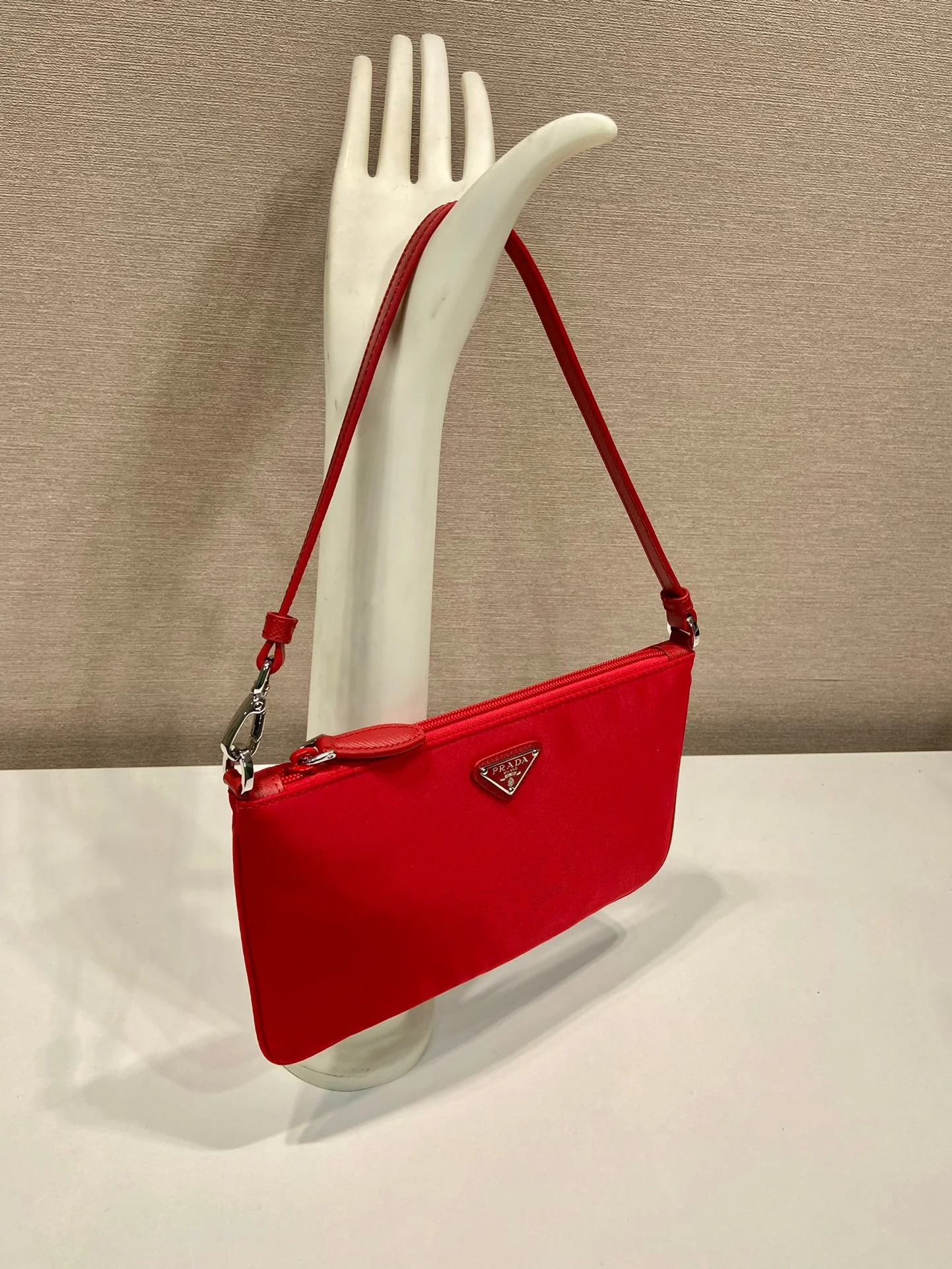 Prada SHOULDER BAG 24 WITH TRIANGLE LOGO IN PASSION RED RE-NYLON FABRIC