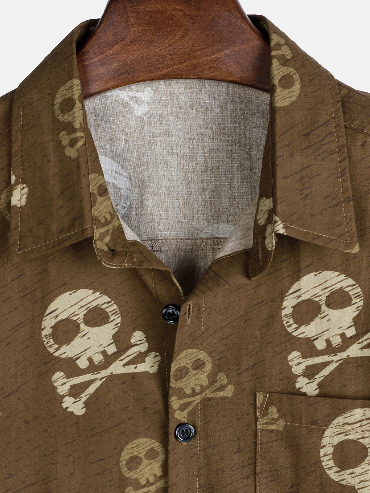 Men's Brown Skull Print Hawaiian Short Sleeve Shirt